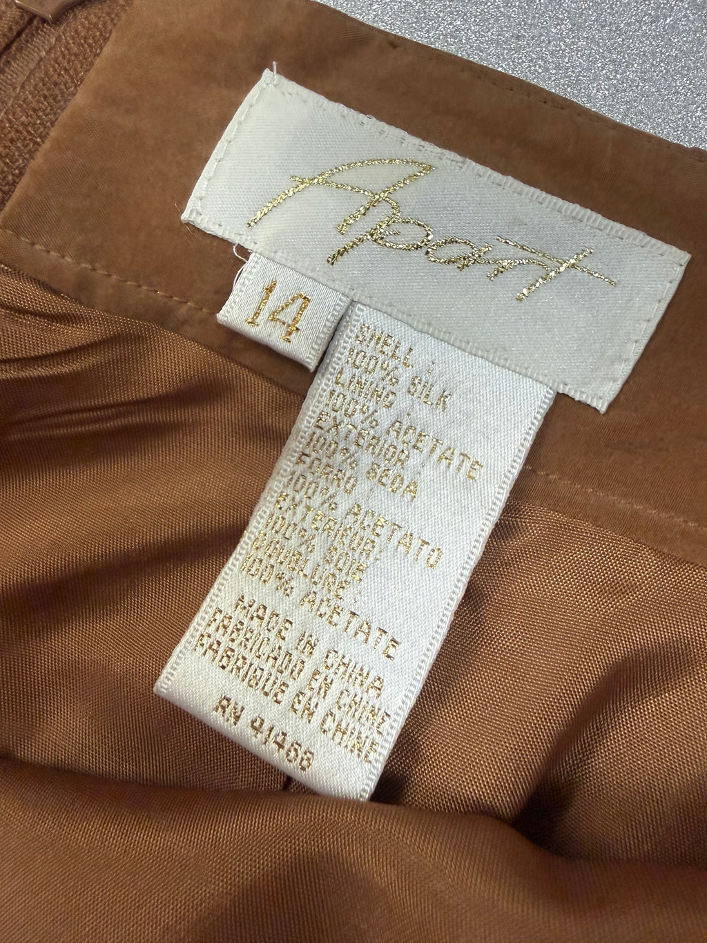Apart 100% Silk Size 14 Light Brown Pencil Skirt