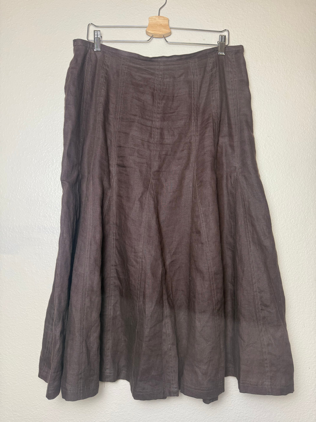 Style & Co 100% Linen Size 14 Brown Midi Skirt With Ruffle Hem