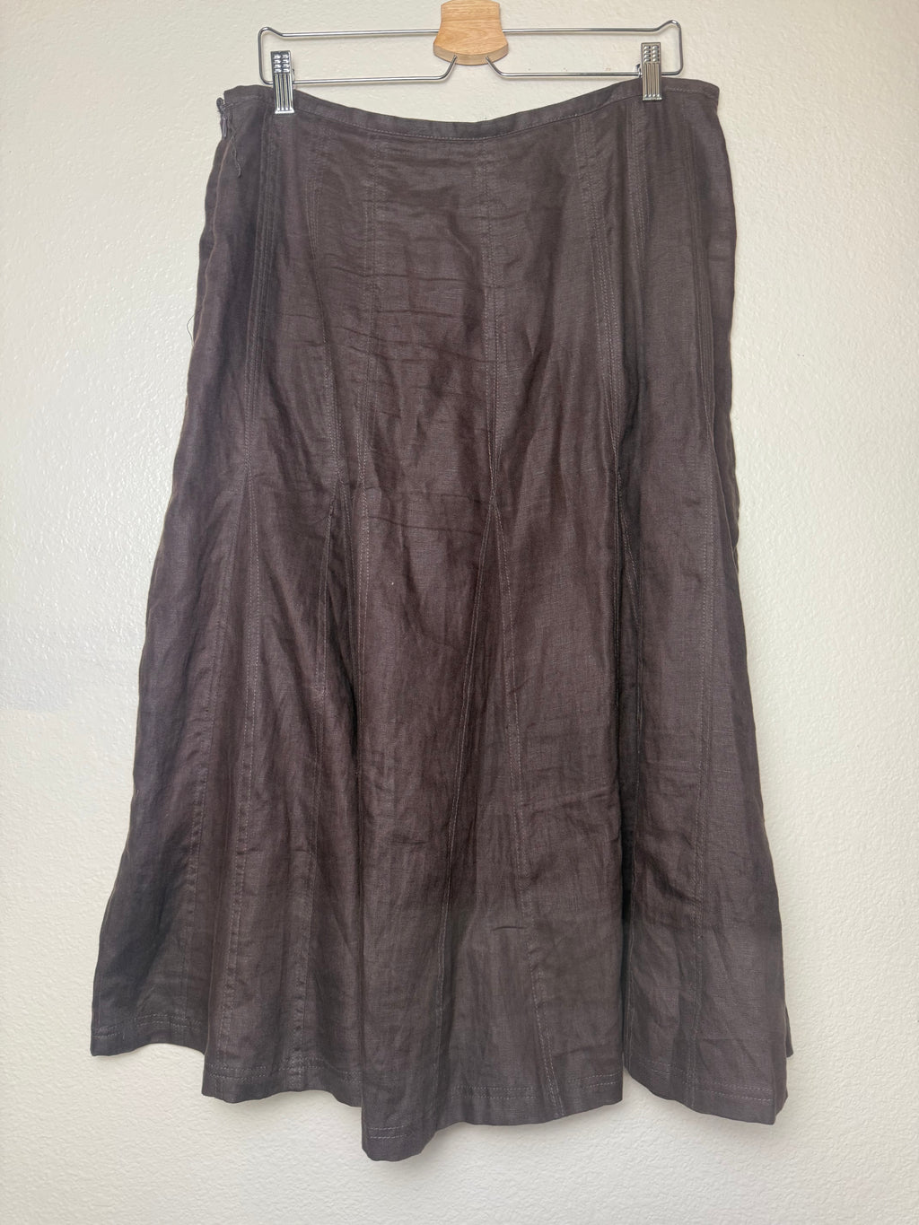 Style & Co 100% Linen Size 14 Brown Midi Skirt With Ruffle Hem