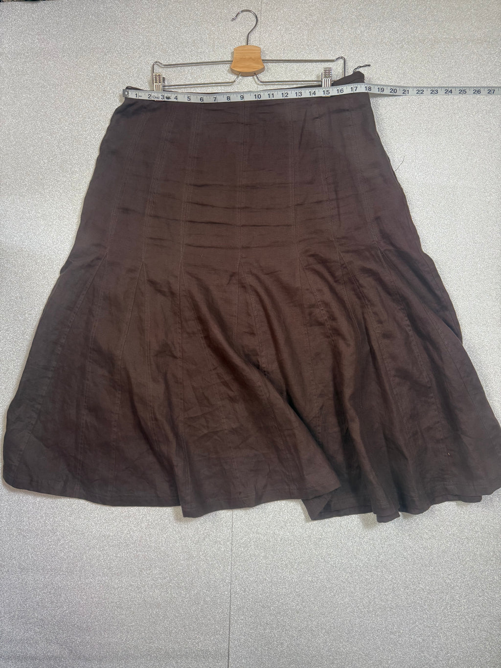 Style & Co 100% Linen Size 14 Brown Midi Skirt With Ruffle Hem
