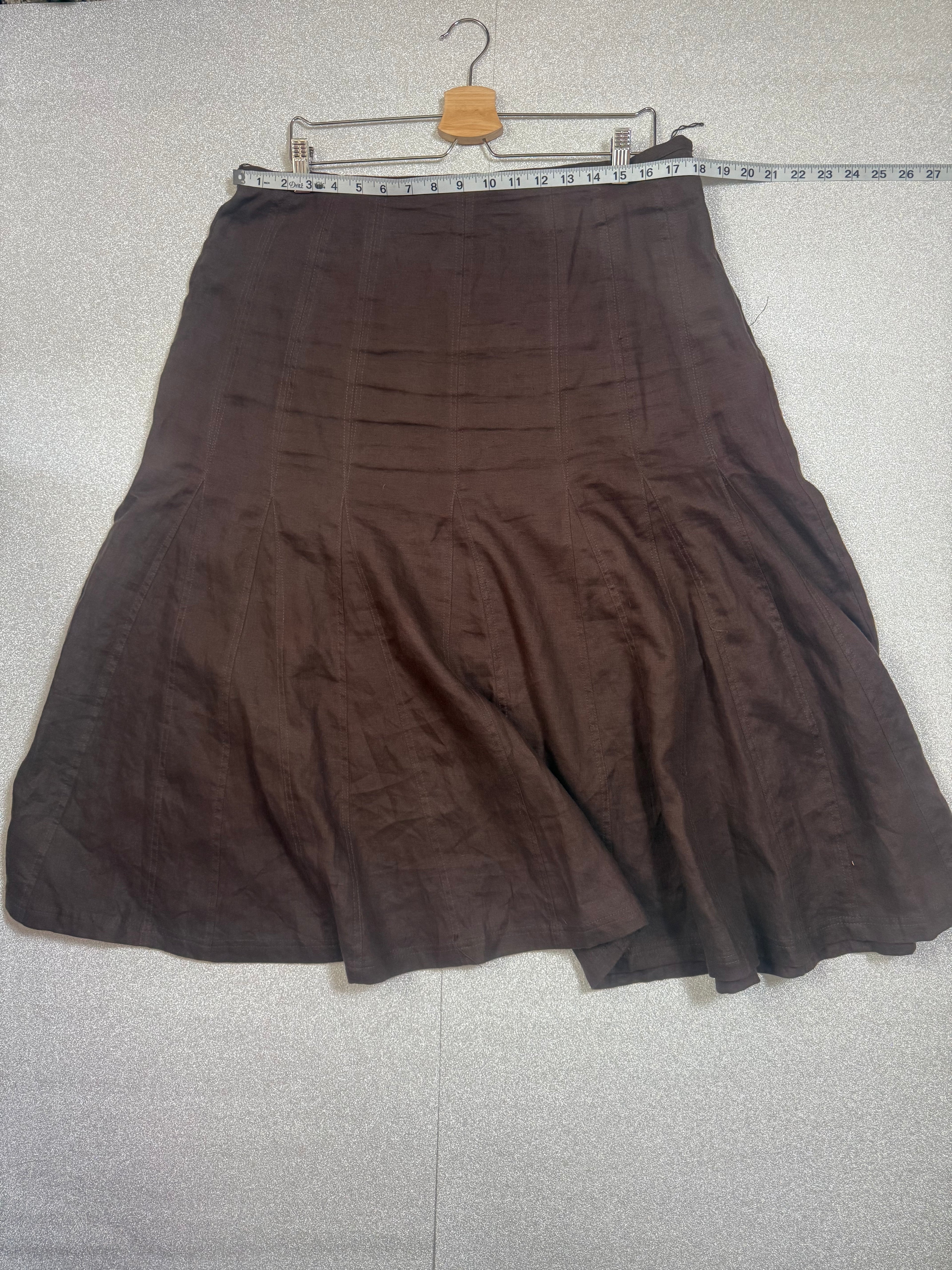 Style & Co 100% Linen Size 14 Brown Midi Skirt With Ruffle Hem