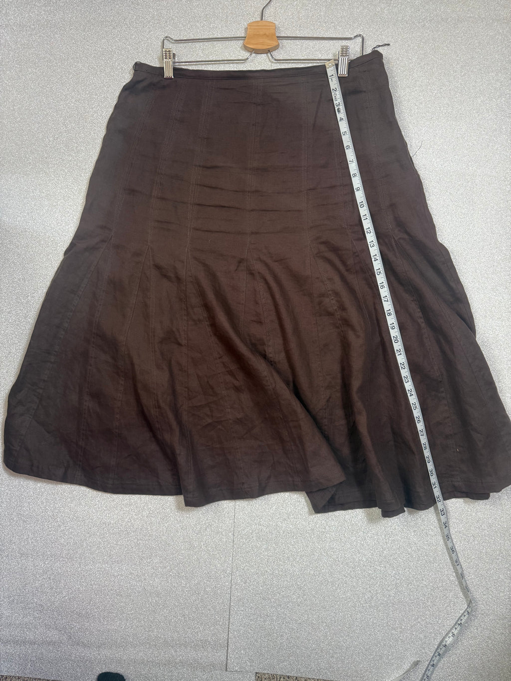 Style & Co 100% Linen Size 14 Brown Midi Skirt With Ruffle Hem