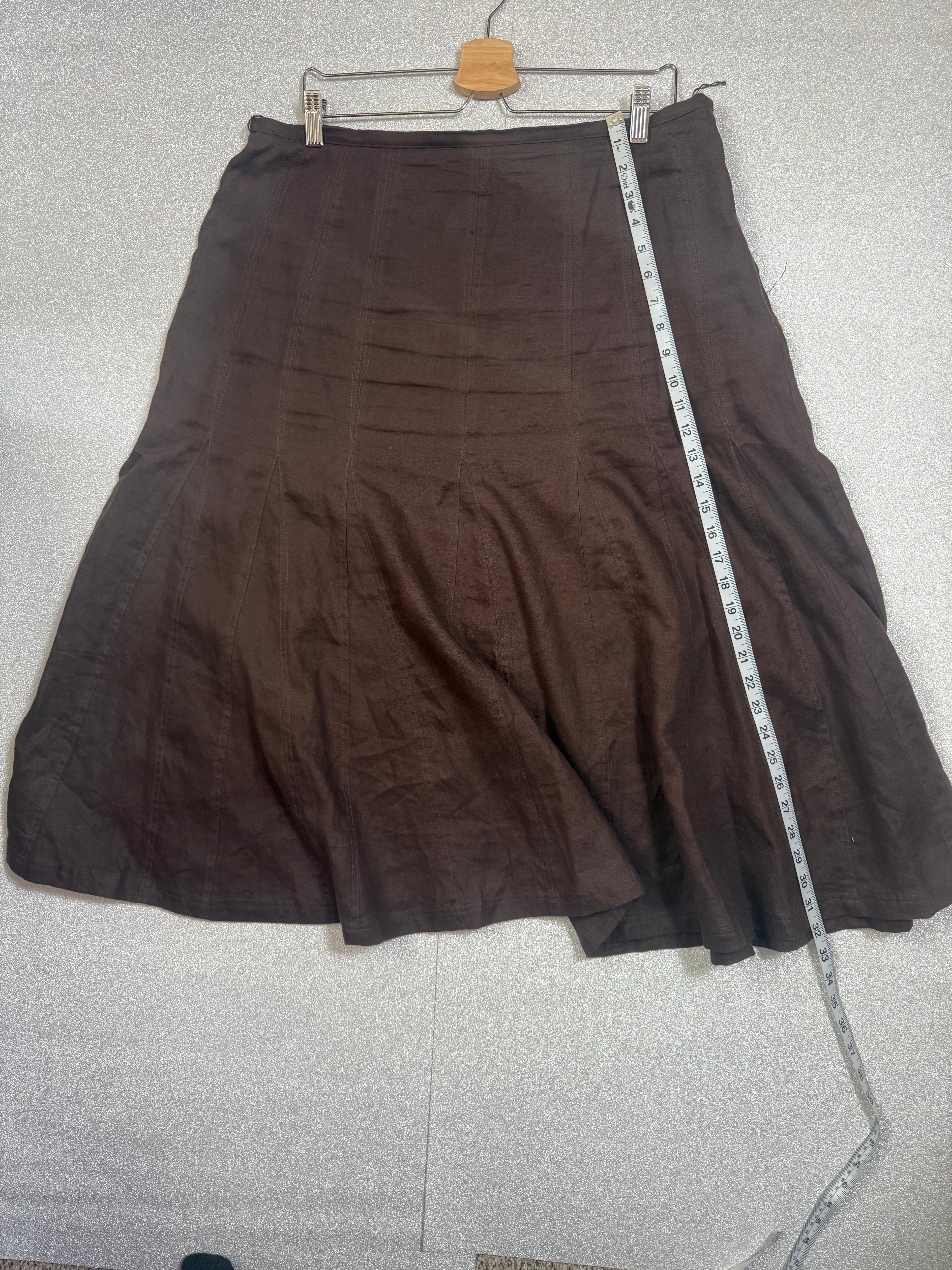 Style & Co 100% Linen Size 14 Brown Midi Skirt With Ruffle Hem
