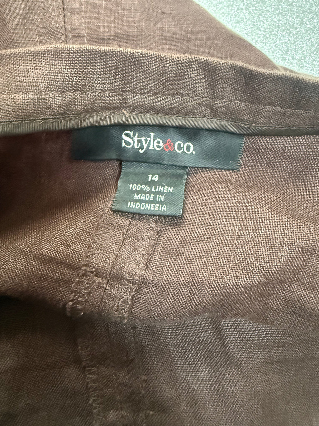 Style & Co 100% Linen Size 14 Brown Midi Skirt With Ruffle Hem