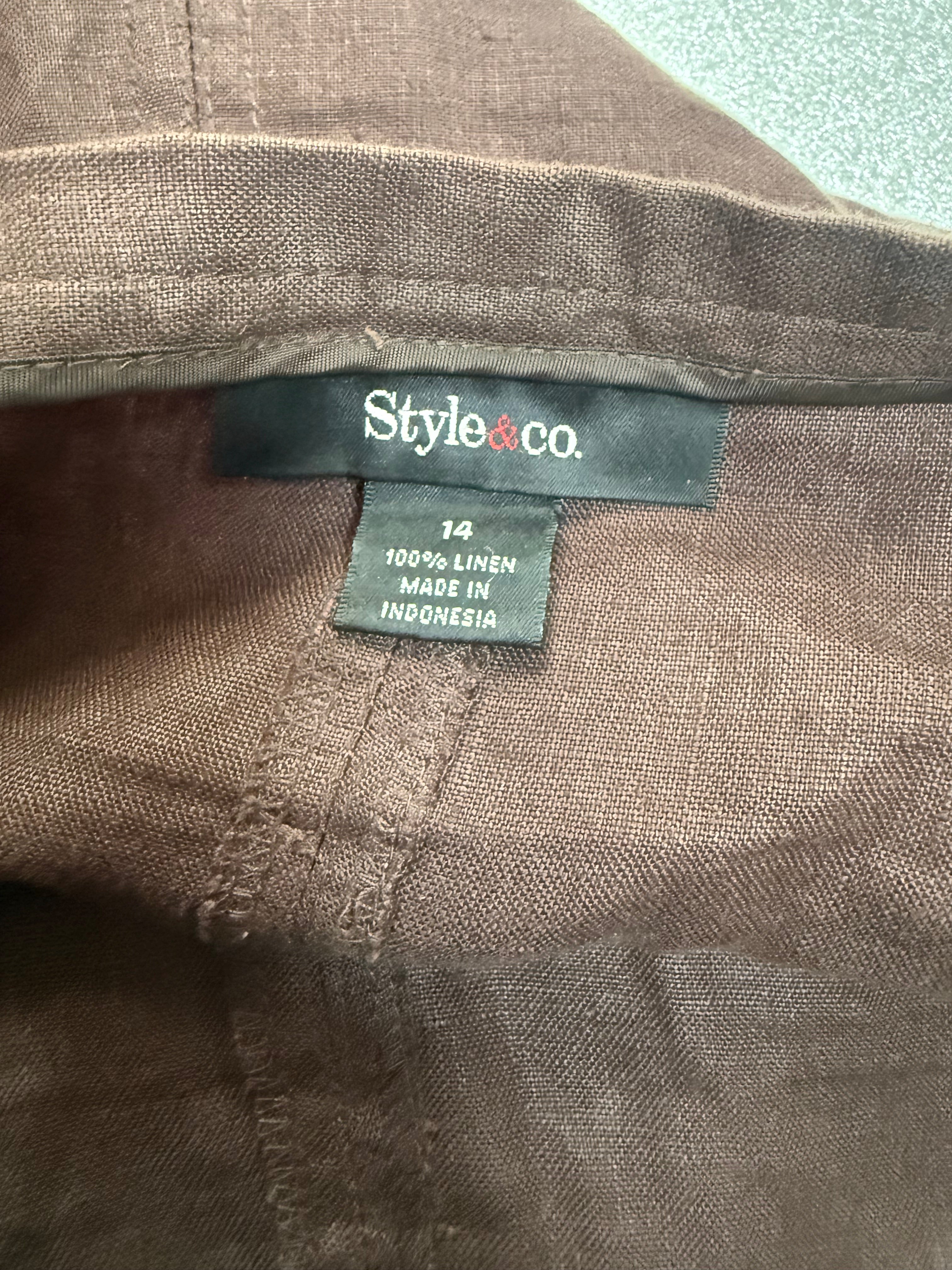 Style & Co 100% Linen Size 14 Brown Midi Skirt With Ruffle Hem