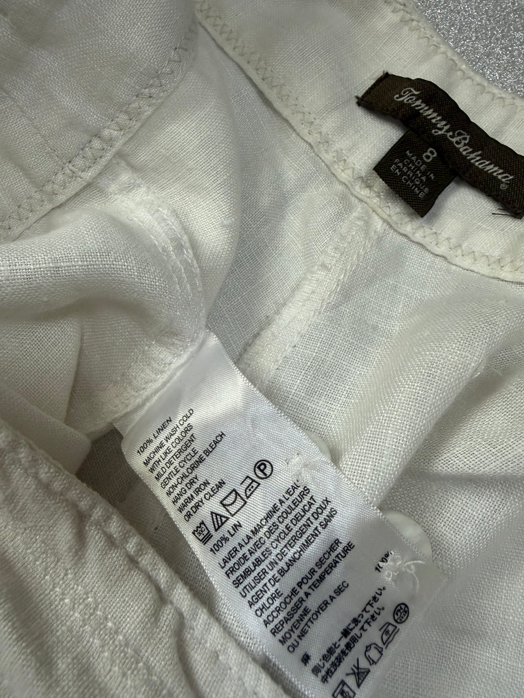 Tommy Bahama 100% Linen Size 8 White Straight Leg Pants