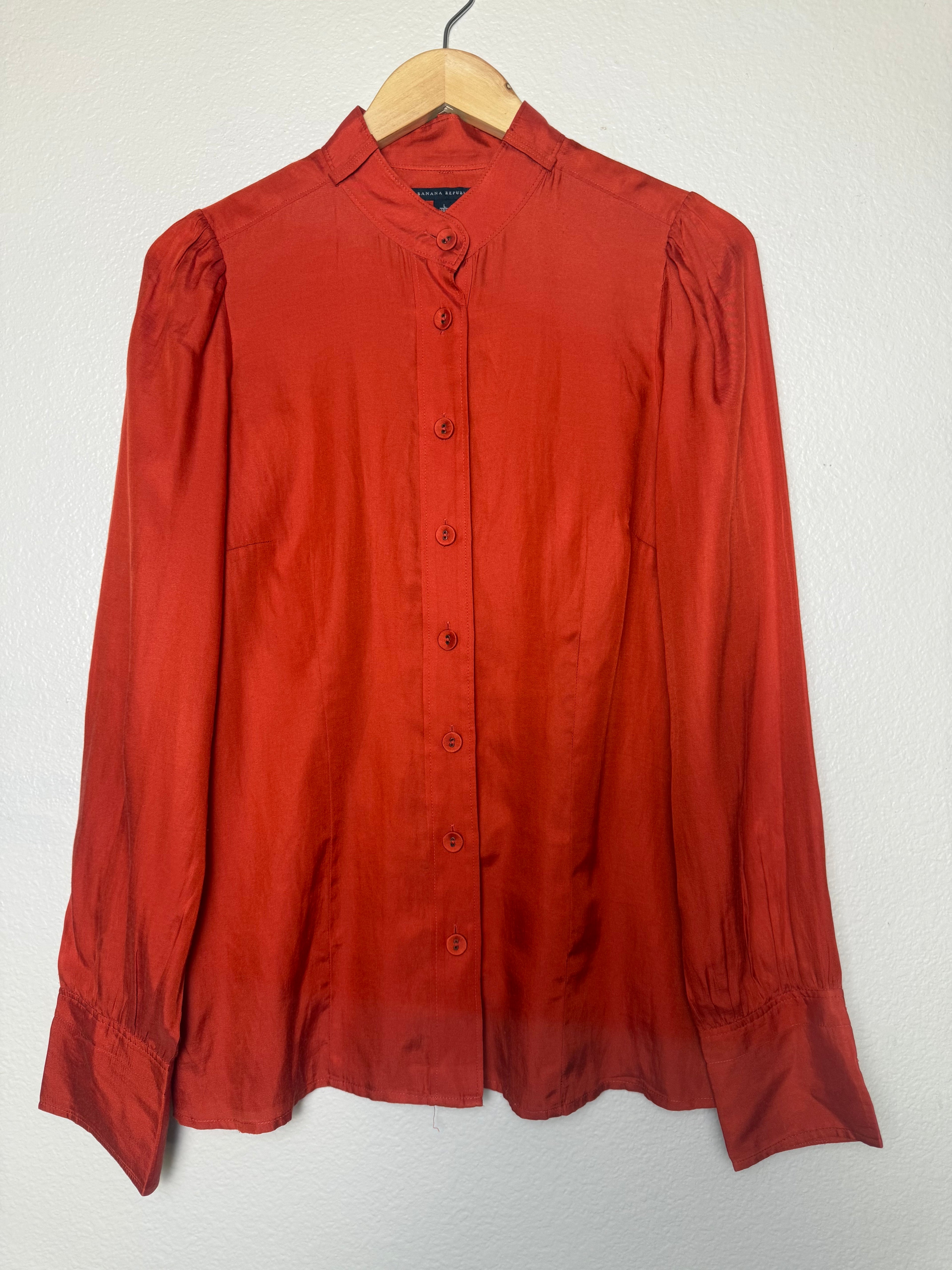 Banana Republic 57% Silk 43% Cotton L Burnt Orange-Red Long Sleeve Button Down