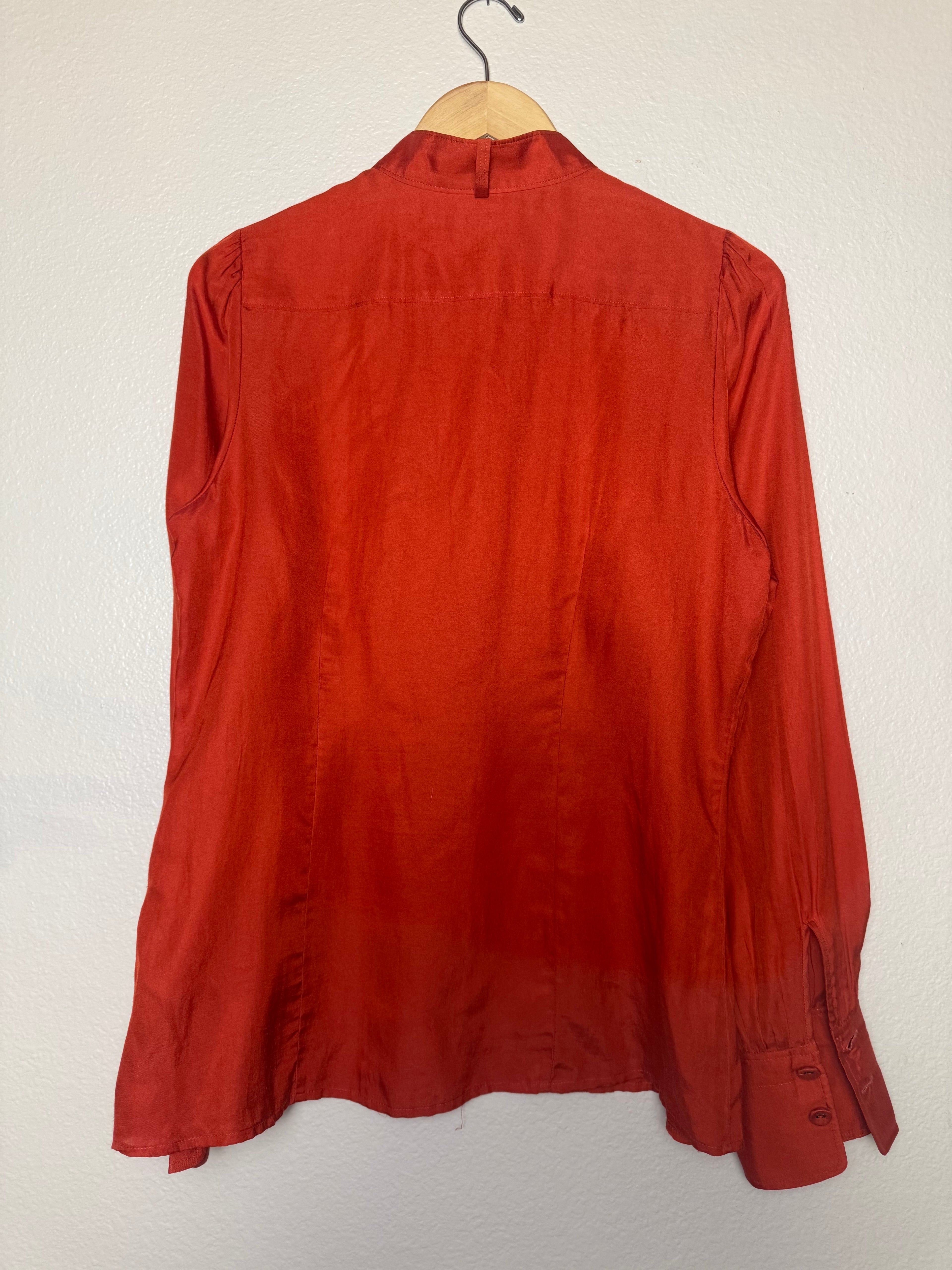 Banana Republic 57% Silk 43% Cotton L Burnt Orange-Red Long Sleeve Button Down