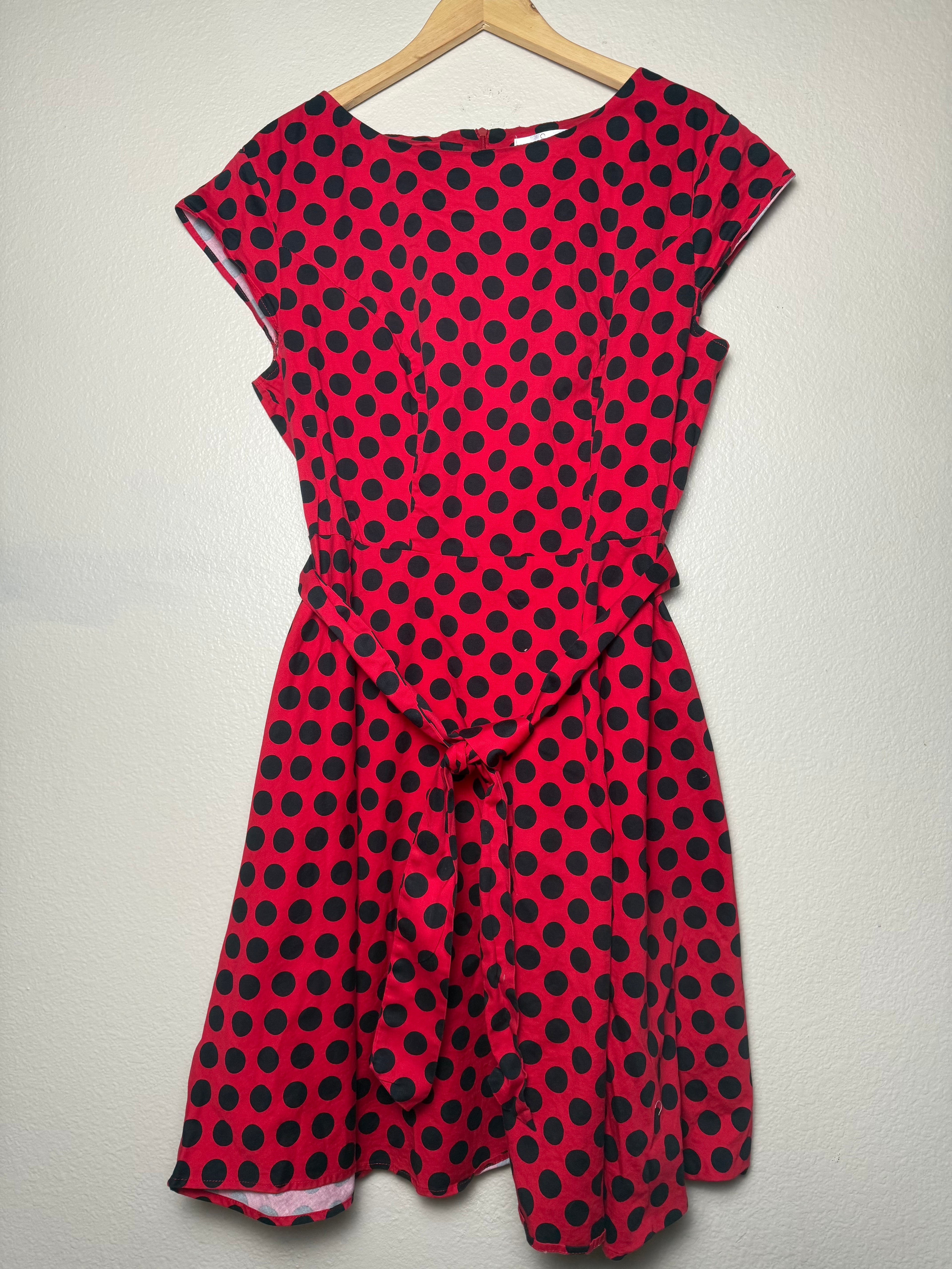 Dressystar 95% Cotton 5% Spandex 3X Red with Black Polka Dot A-Line Dress