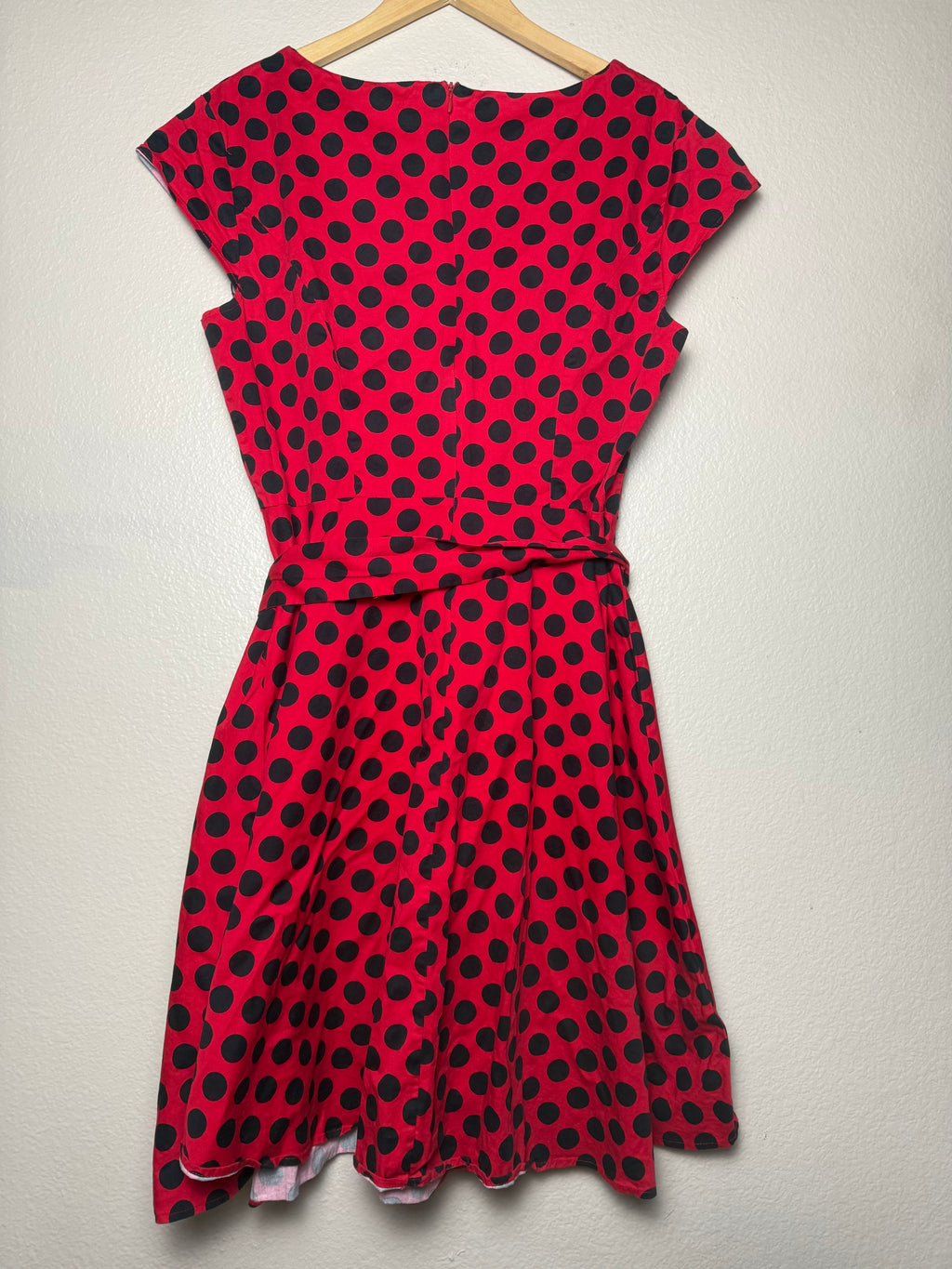 Dressystar 95% Cotton 5% Spandex 3X Red with Black Polka Dot A-Line Dress