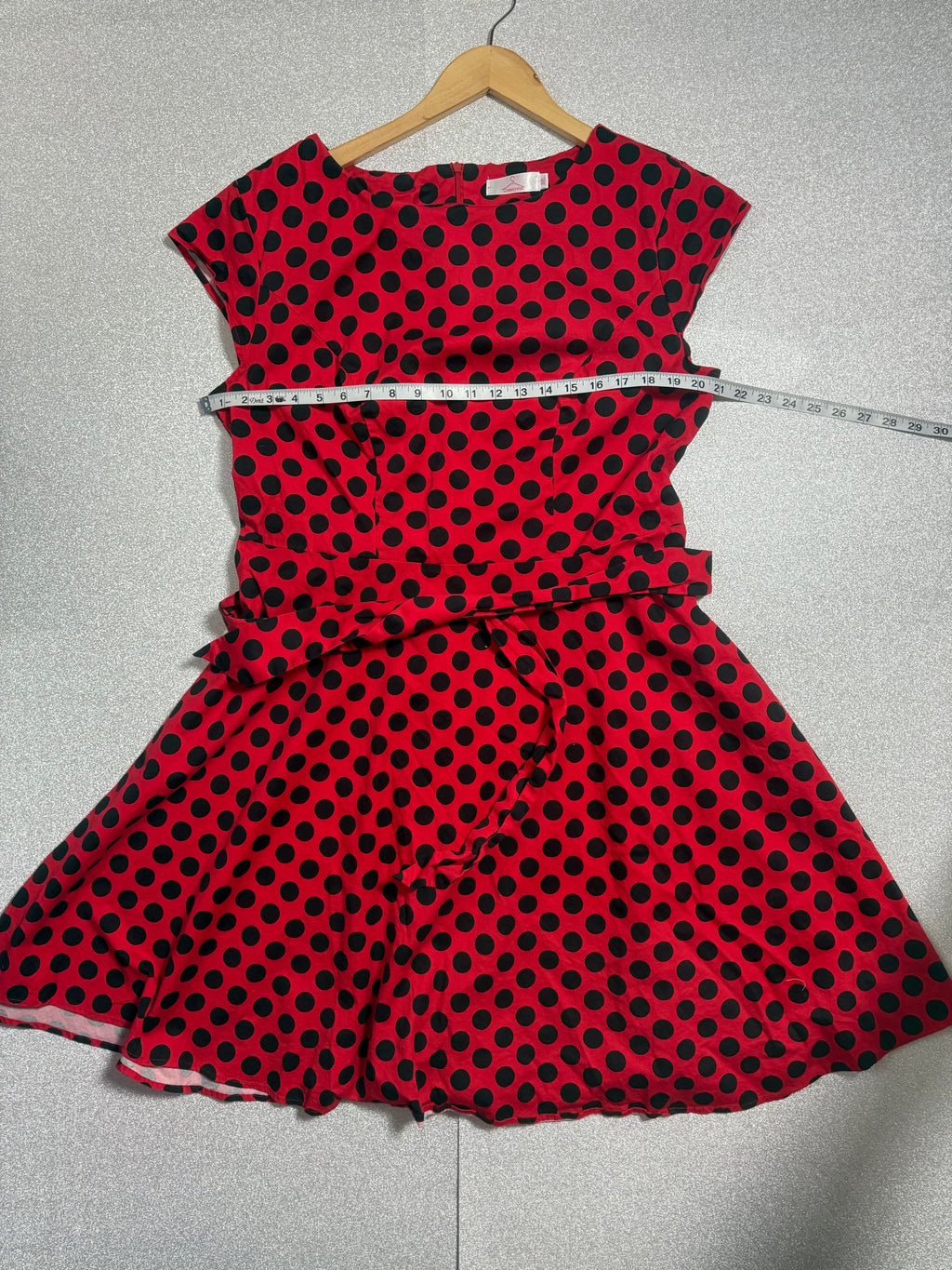 Dressystar 95% Cotton 5% Spandex 3X Red with Black Polka Dot A-Line Dress