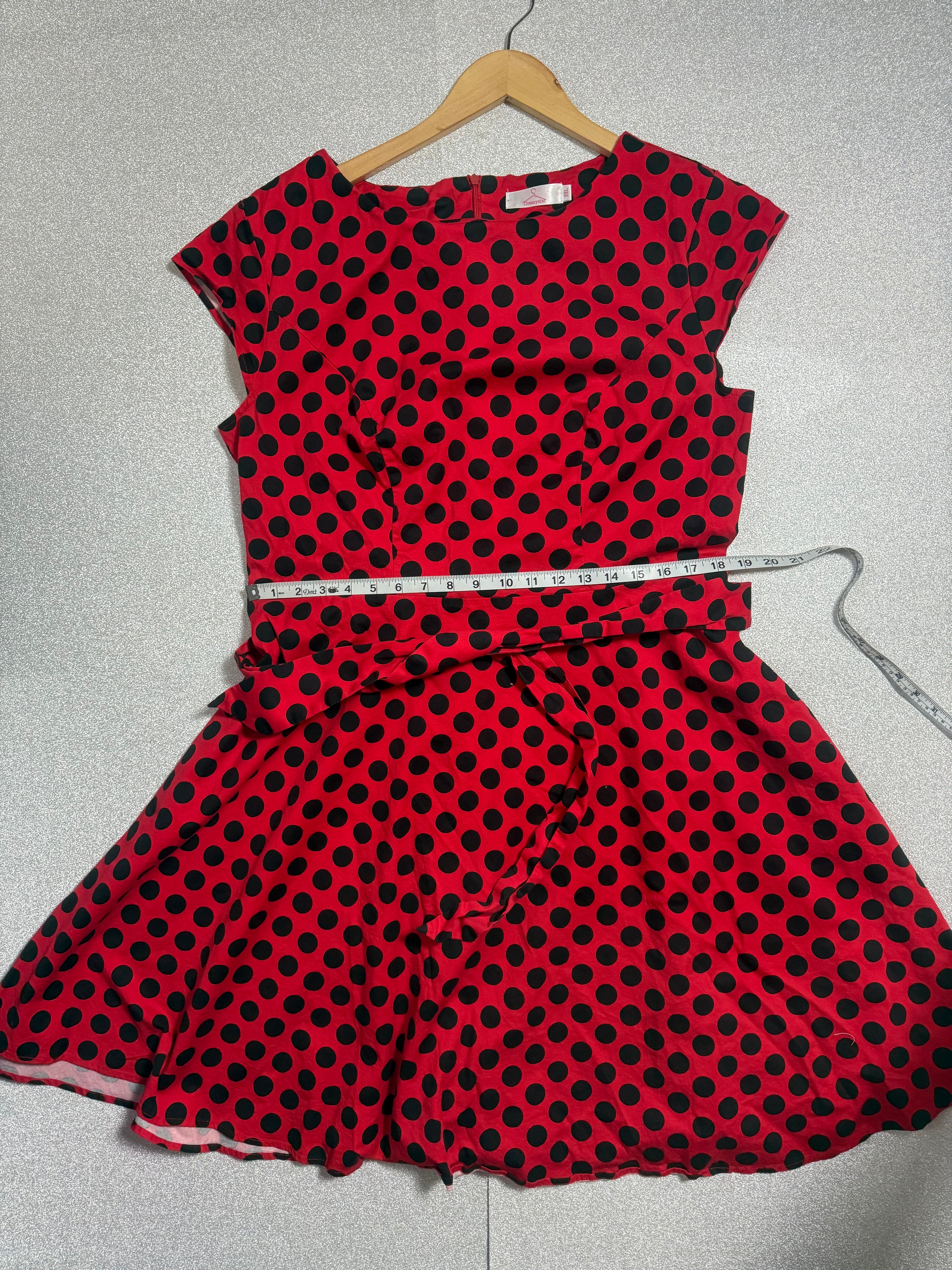Dressystar 95% Cotton 5% Spandex 3X Red with Black Polka Dot A-Line Dress