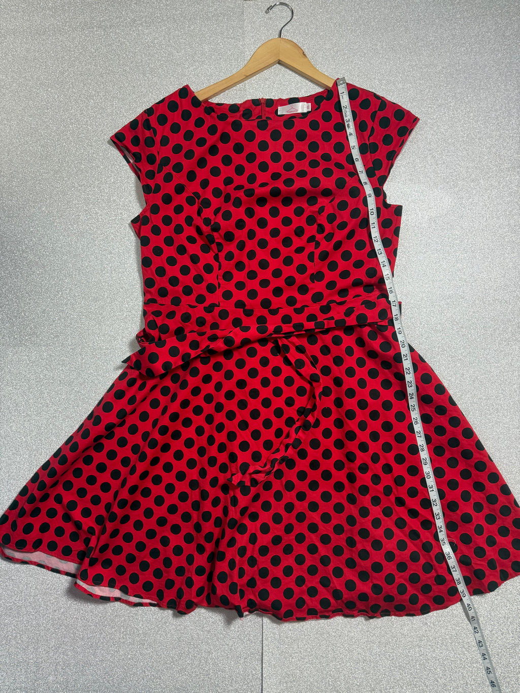 Dressystar 95% Cotton 5% Spandex 3X Red with Black Polka Dot A-Line Dress