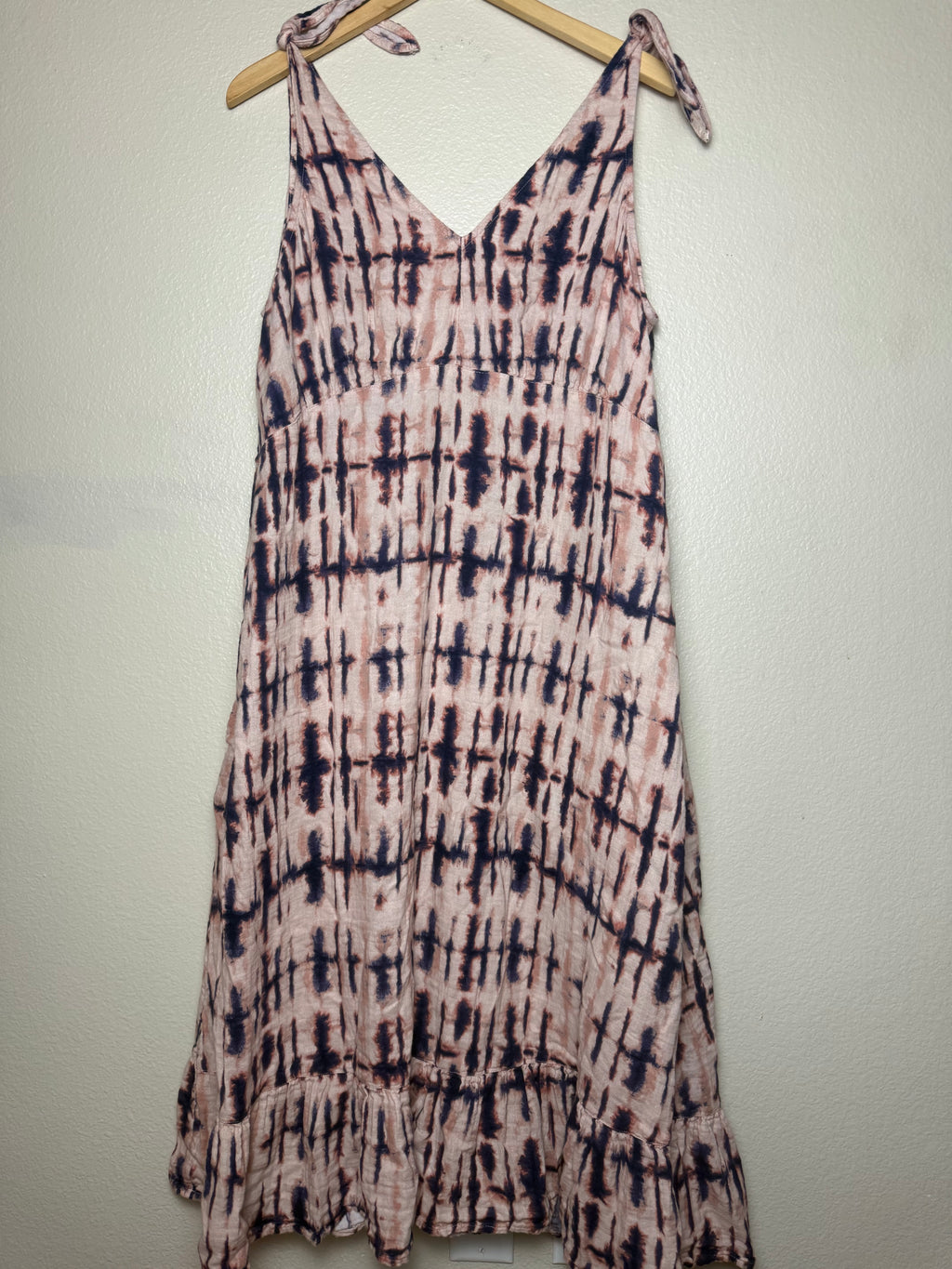 Time and Tru 100% Cotton 2X Navy and Beige Tie Dye Tank Top Midi Dress