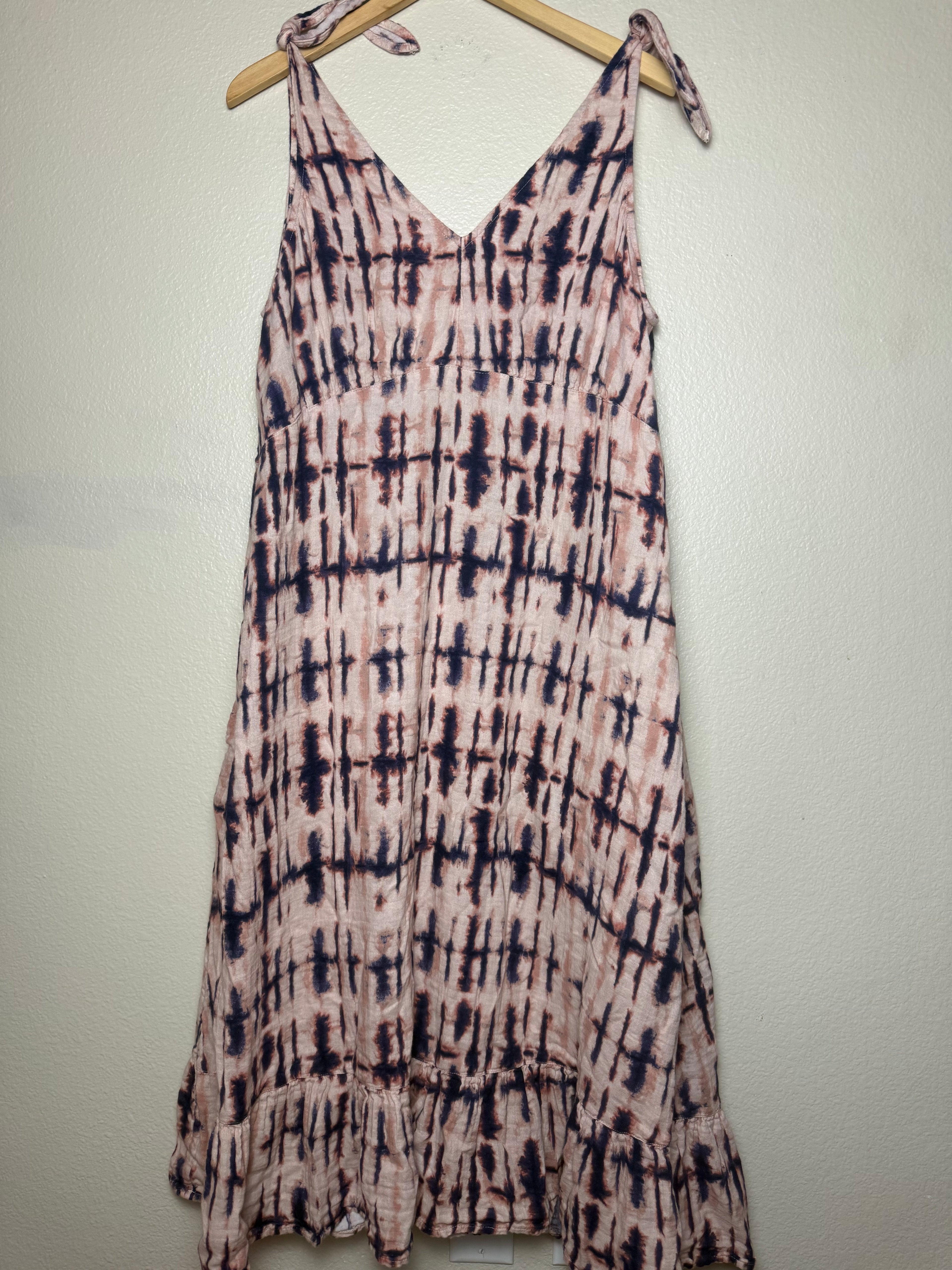 Time and Tru 100% Cotton 2X Navy and Beige Tie Dye Tank Top Midi Dress