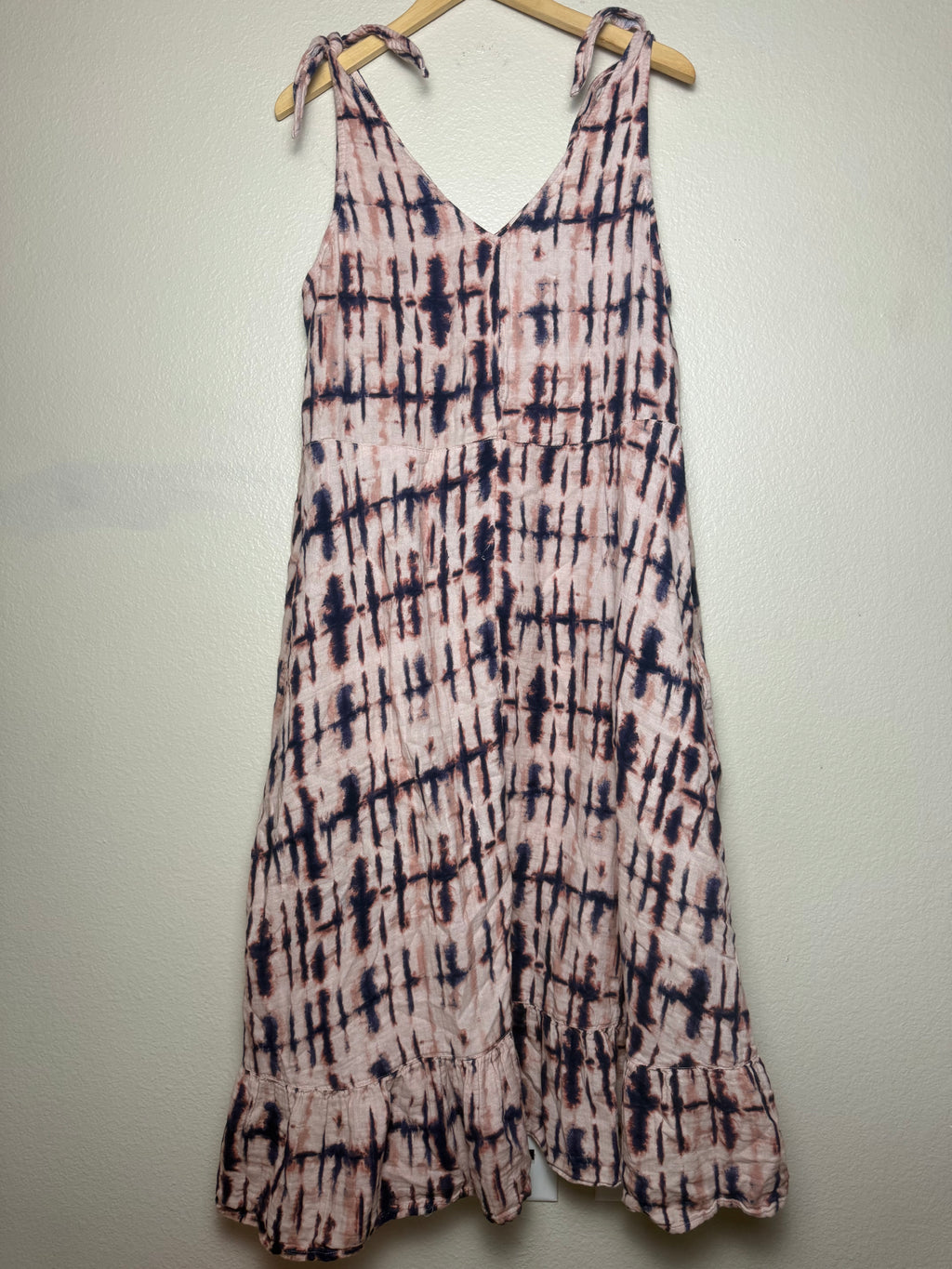 Time and Tru 100% Cotton 2X Navy and Beige Tie Dye Tank Top Midi Dress