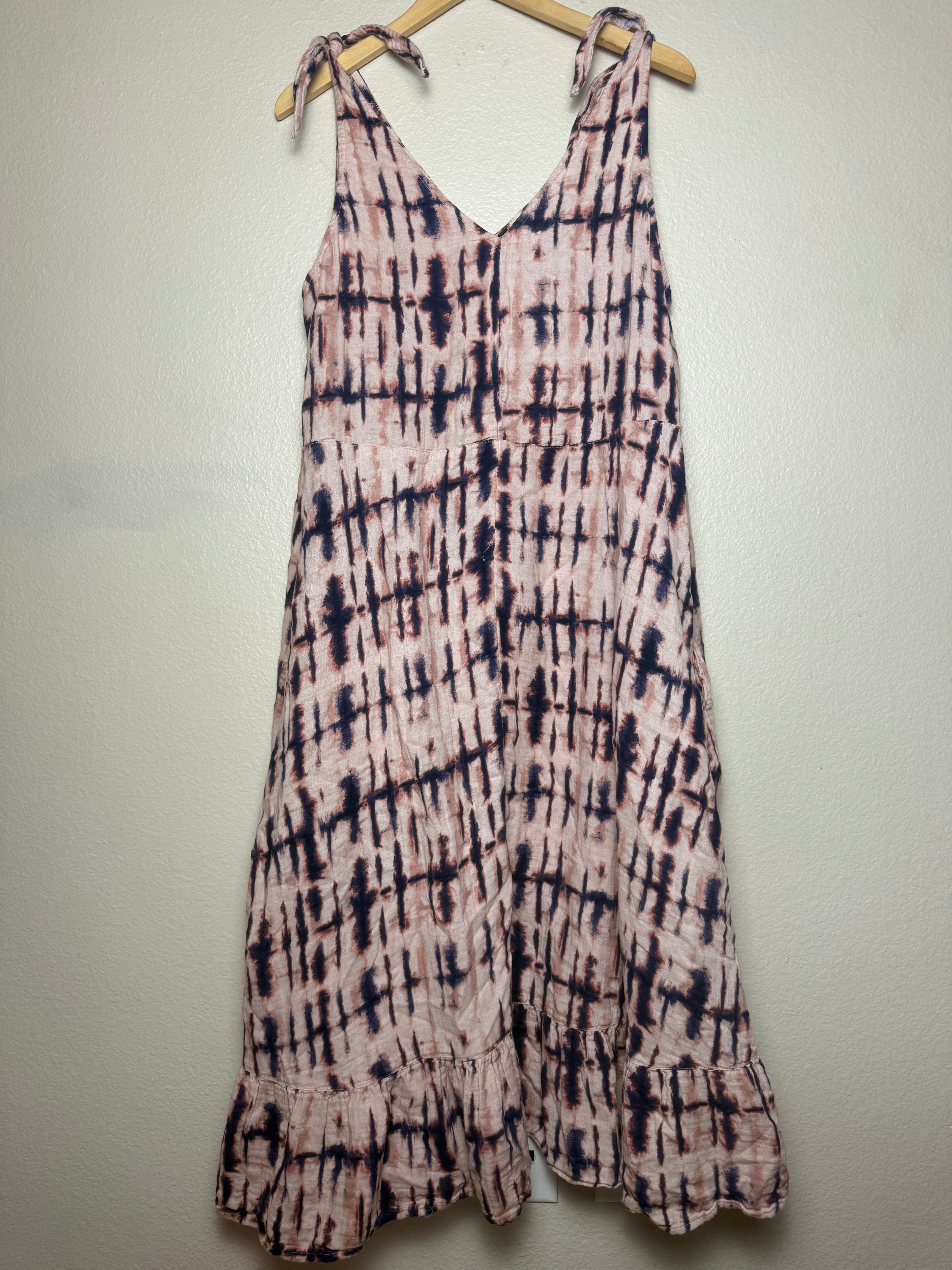 Time and Tru 100% Cotton 2X Navy and Beige Tie Dye Tank Top Midi Dress