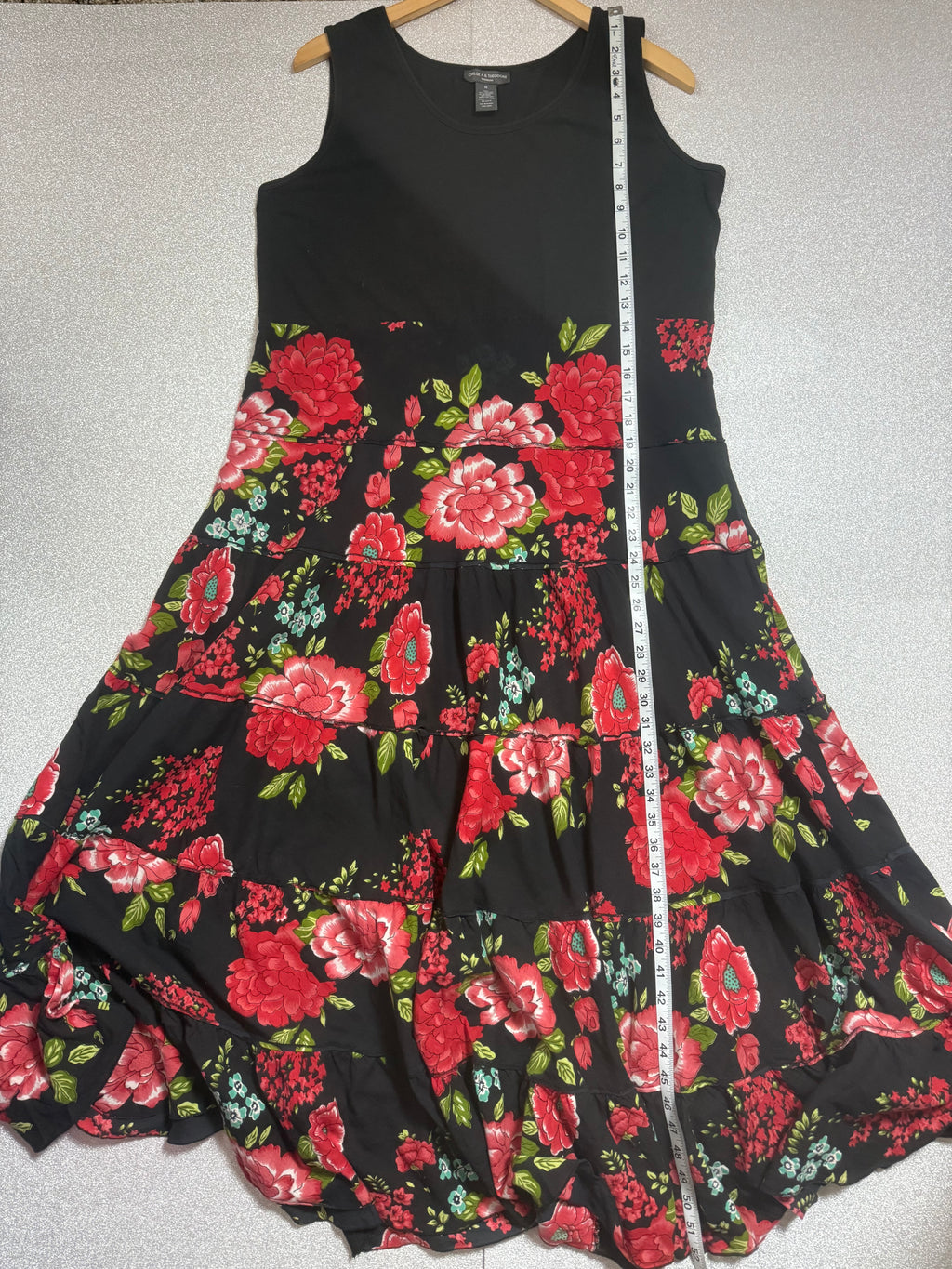 Chelsea & Theodore 97% Cotton 3% Spandex 100% Cotton Skirt 1X Black and Rose Print Tank Top Maxi Dress