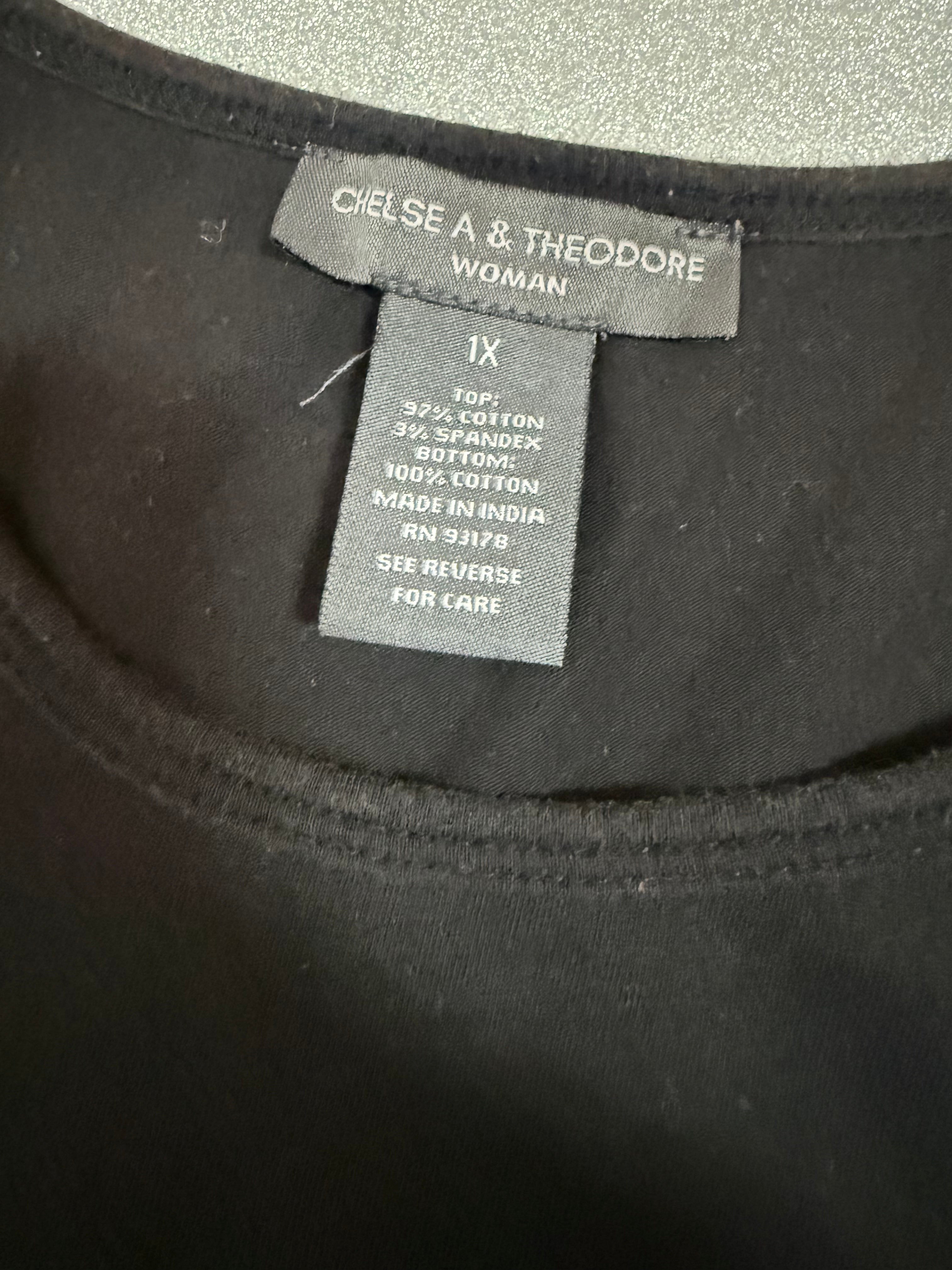 Chelsea & Theodore 97% Cotton 3% Spandex 100% Cotton Skirt 1X Black and Rose Print Tank Top Maxi Dress