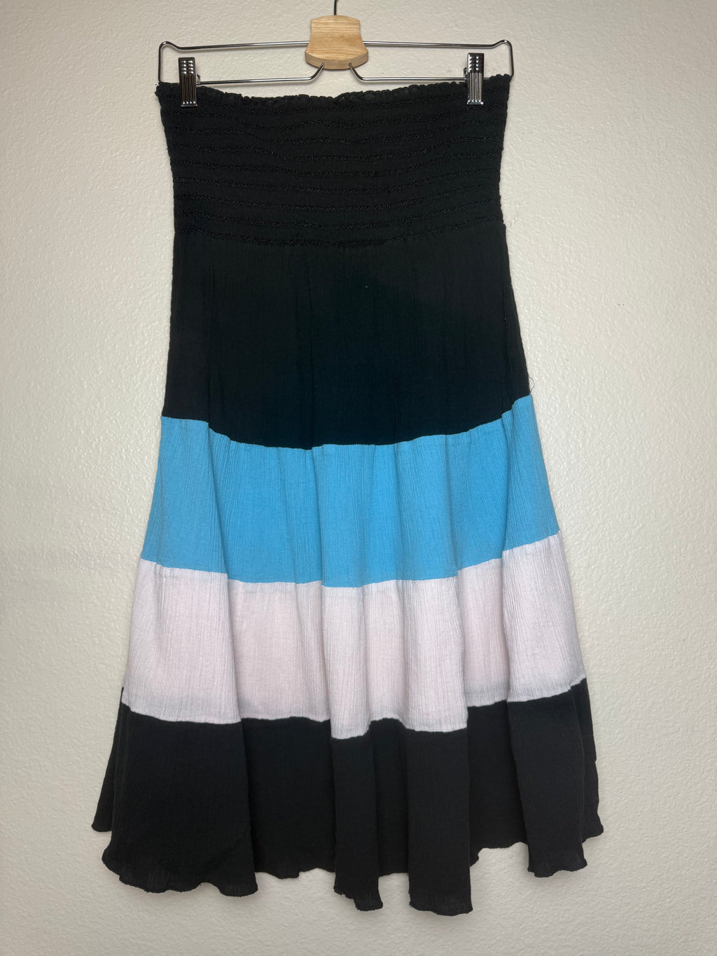 Belize 100% Cotton XL Black with Blue and White Stripes Tube Top Mini Dress