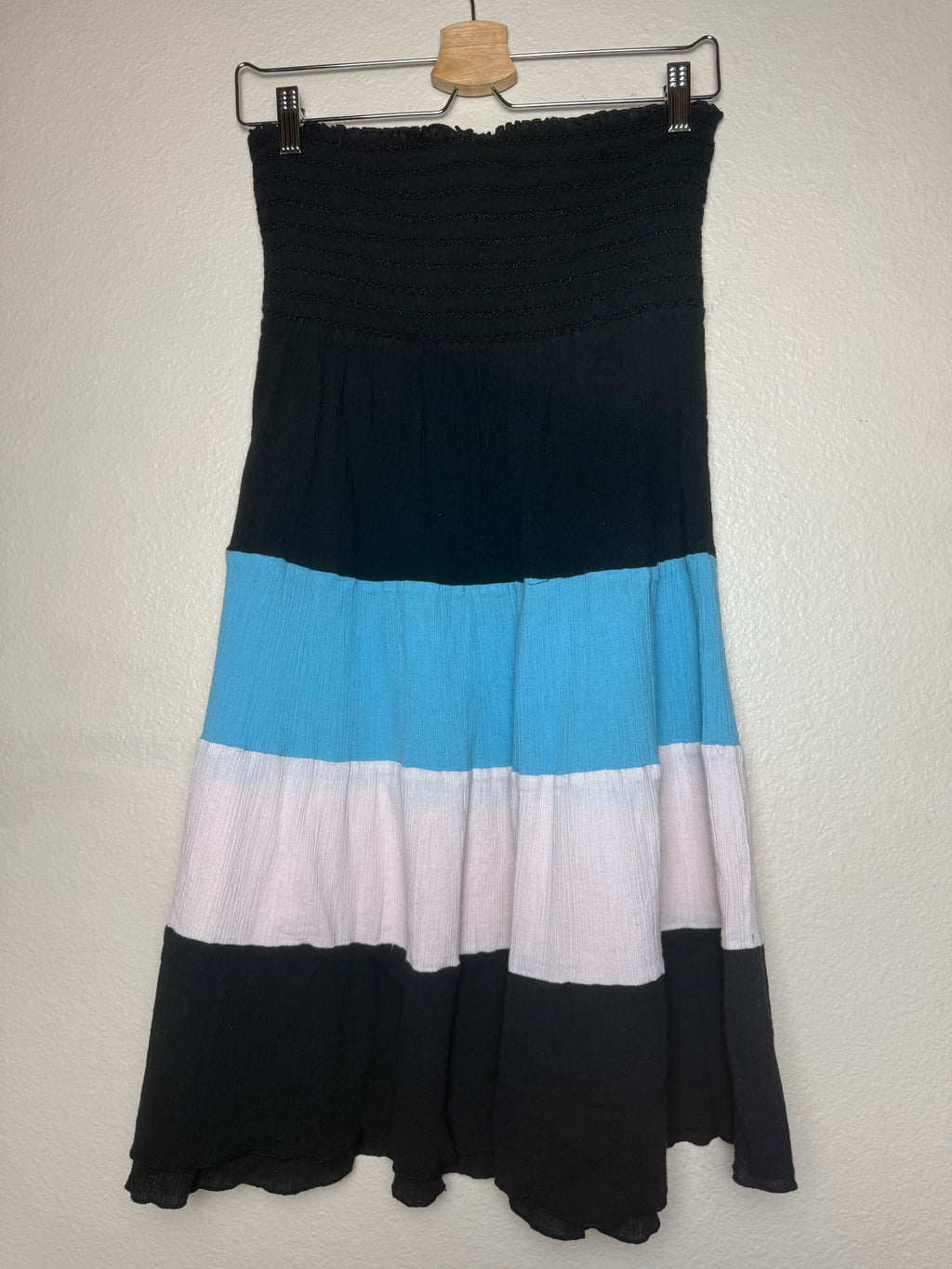 Belize 100% Cotton XL Black with Blue and White Stripes Tube Top Mini Dress