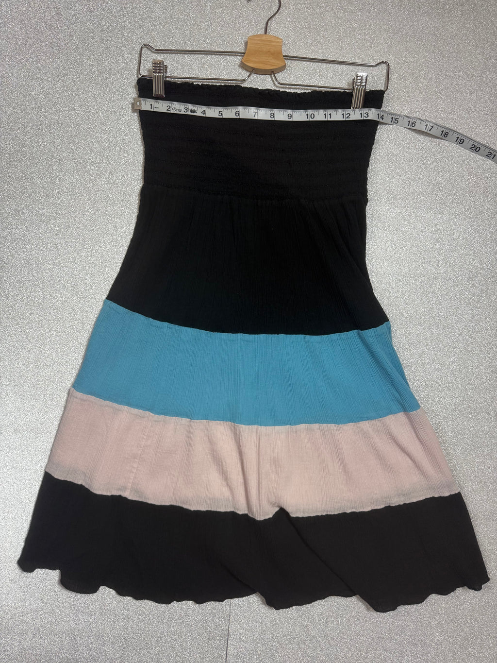 Belize 100% Cotton XL Black with Blue and White Stripes Tube Top Mini Dress
