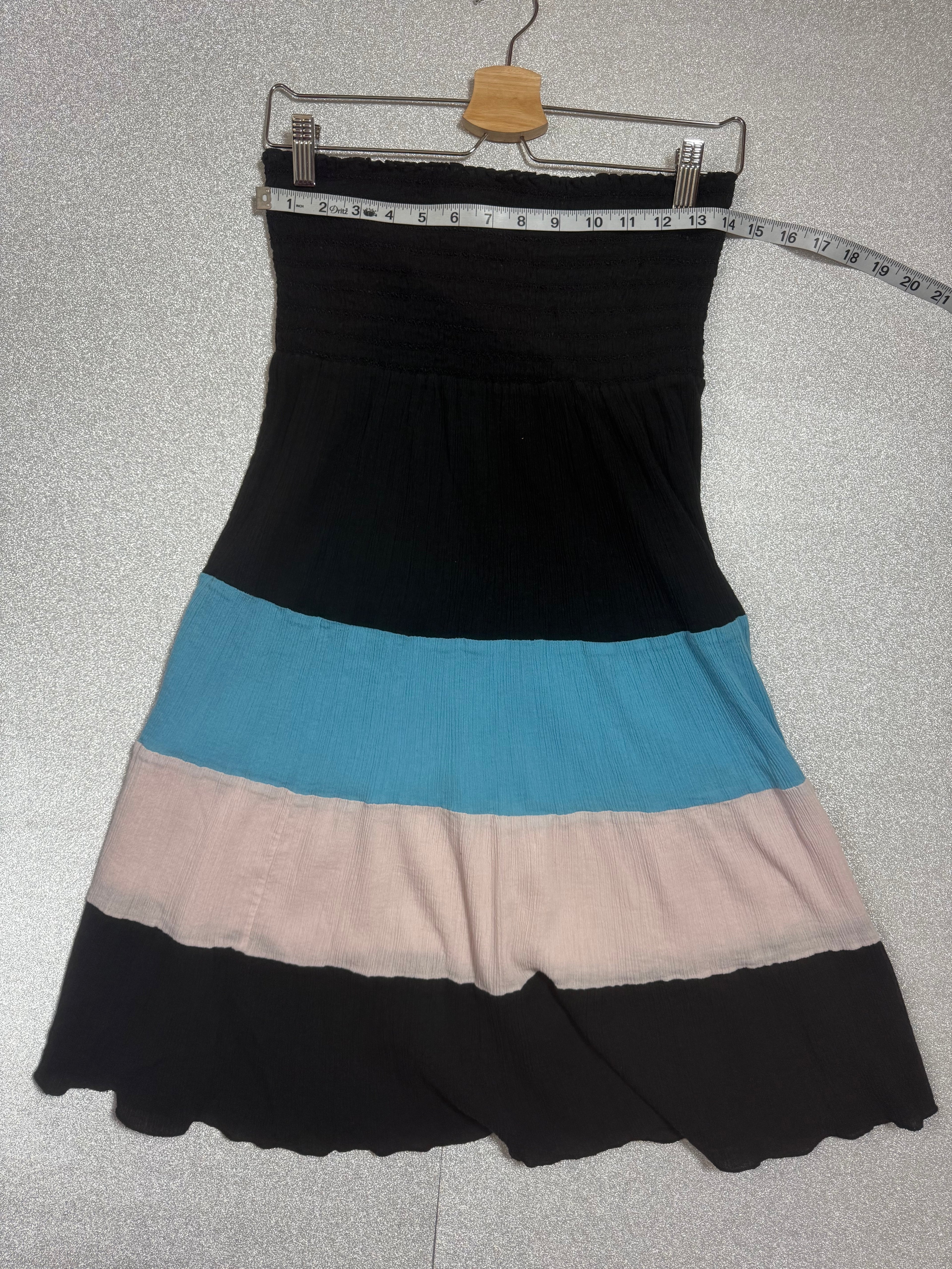 Belize 100% Cotton XL Black with Blue and White Stripes Tube Top Mini Dress