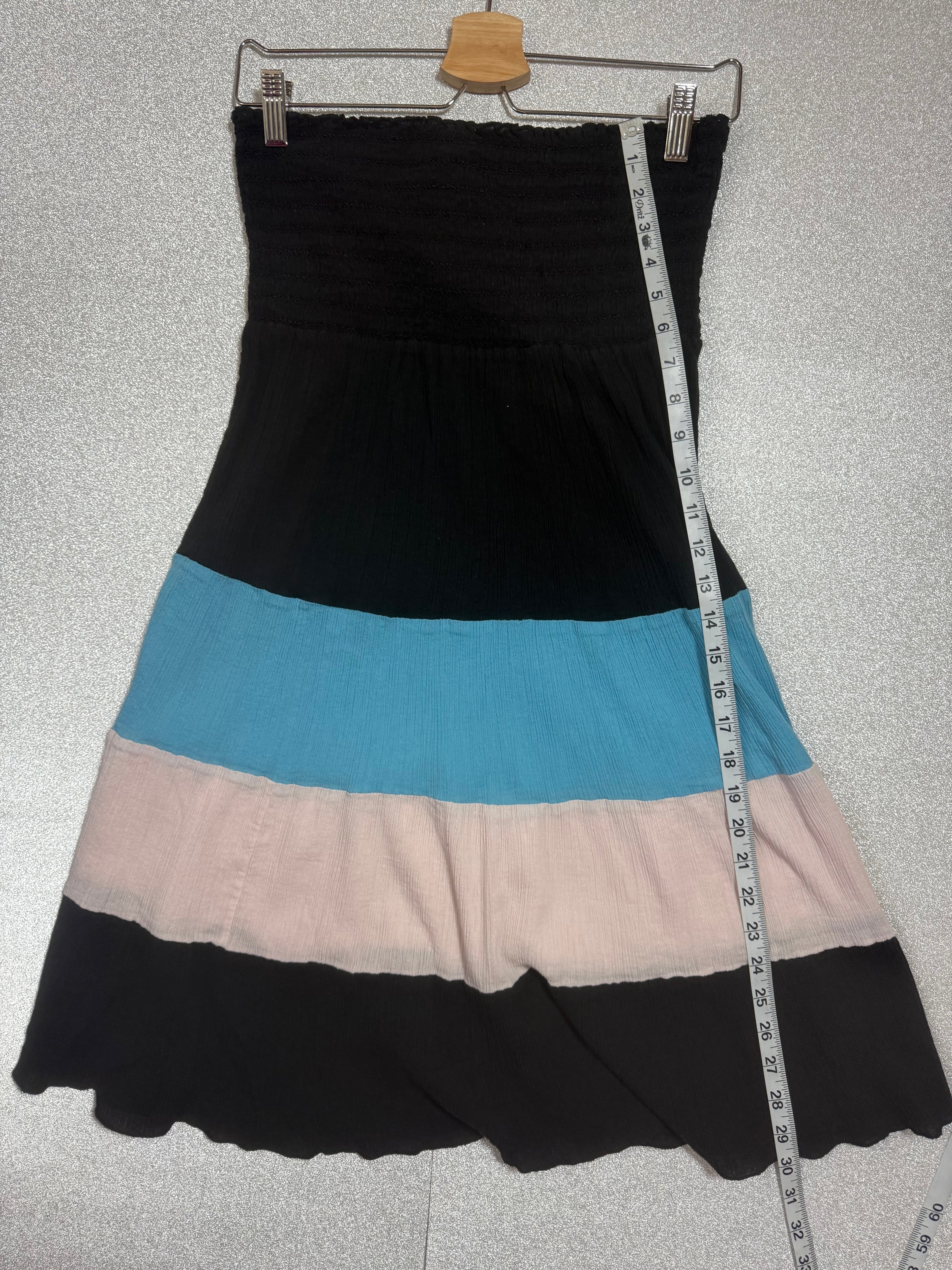 Belize 100% Cotton XL Black with Blue and White Stripes Tube Top Mini Dress