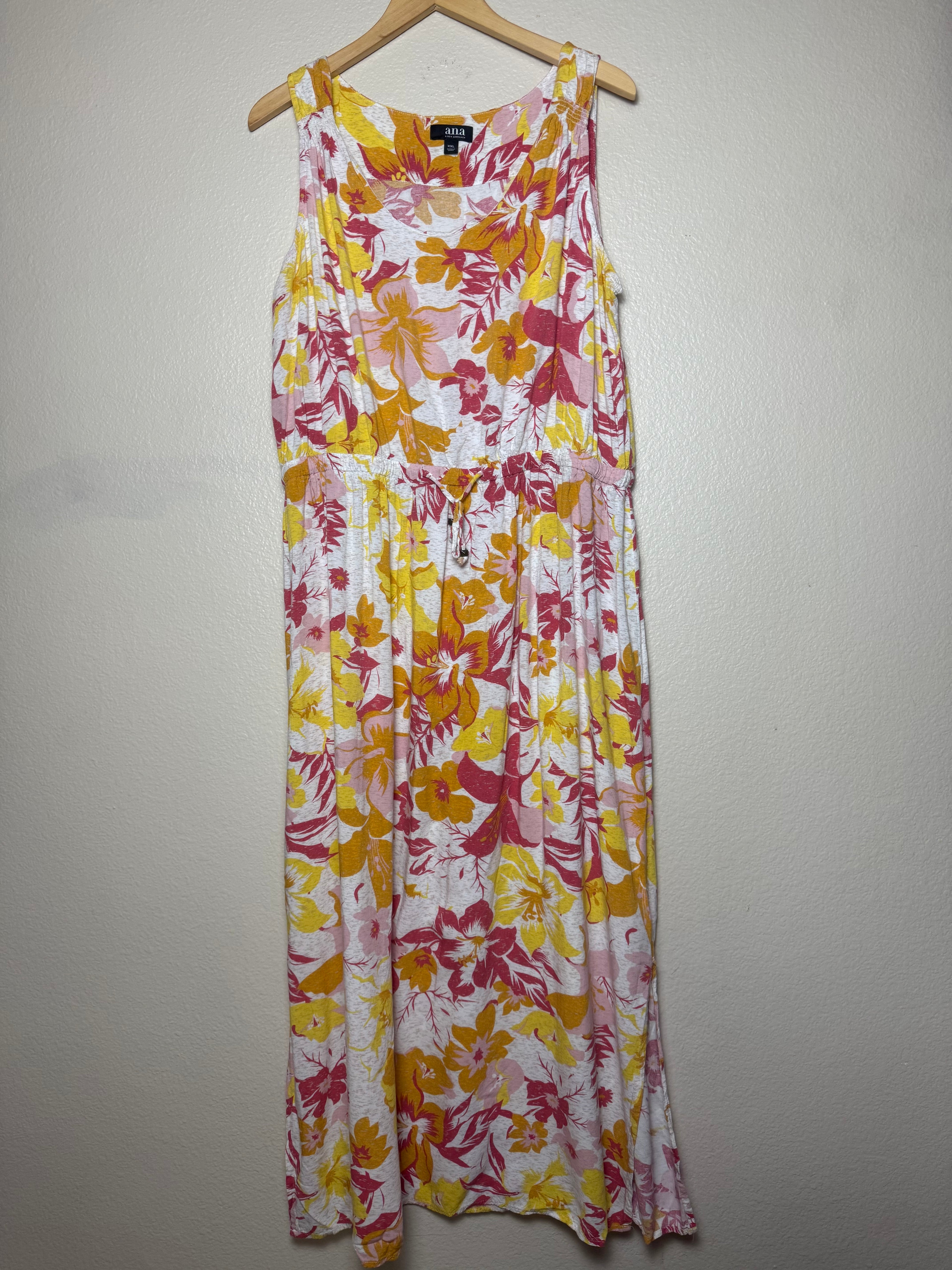 A.N.A 100% Rayon 2X Orange Pink and Yellow Floral Print Tank Top Maxi Dress