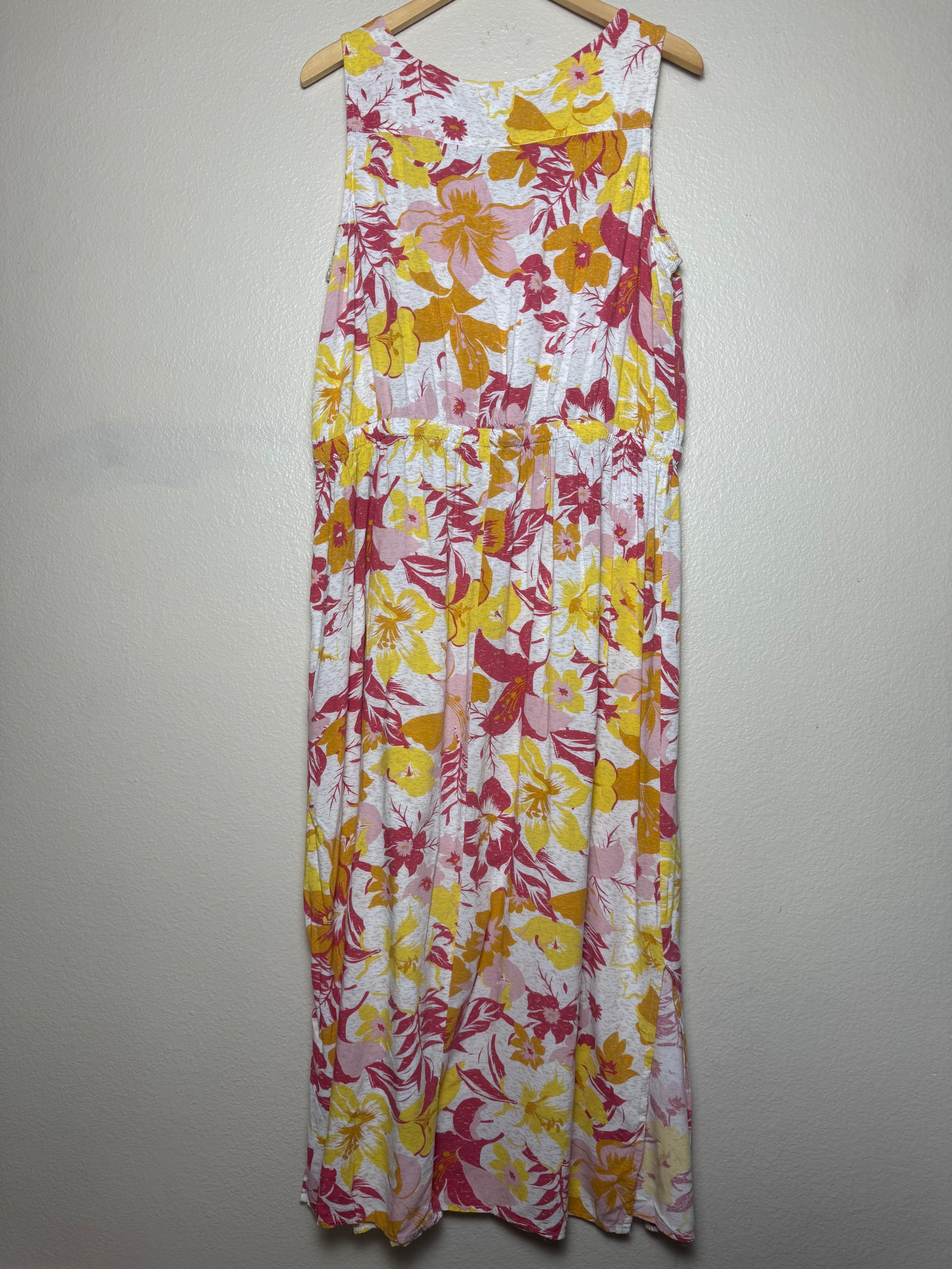 A.N.A 100% Rayon 2X Orange Pink and Yellow Floral Print Tank Top Maxi Dress