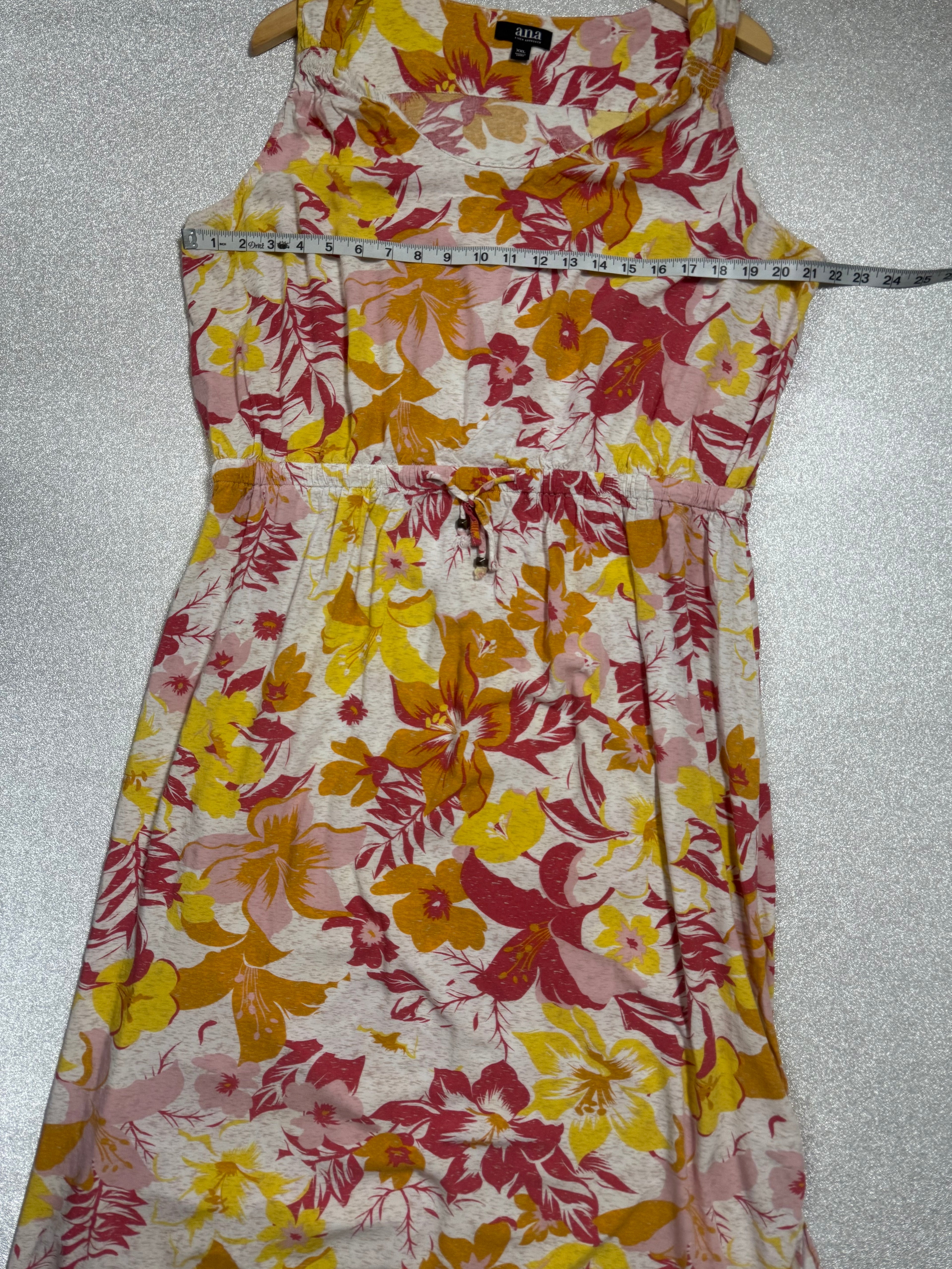 A.N.A 100% Rayon 2X Orange Pink and Yellow Floral Print Tank Top Maxi Dress