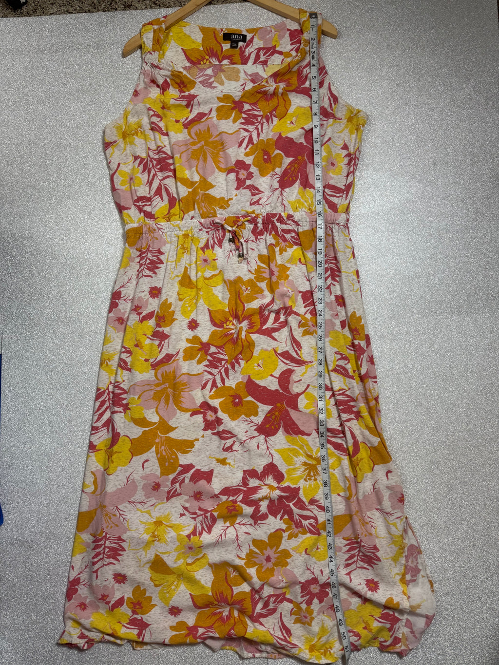 A.N.A 100% Rayon 2X Orange Pink and Yellow Floral Print Tank Top Maxi Dress