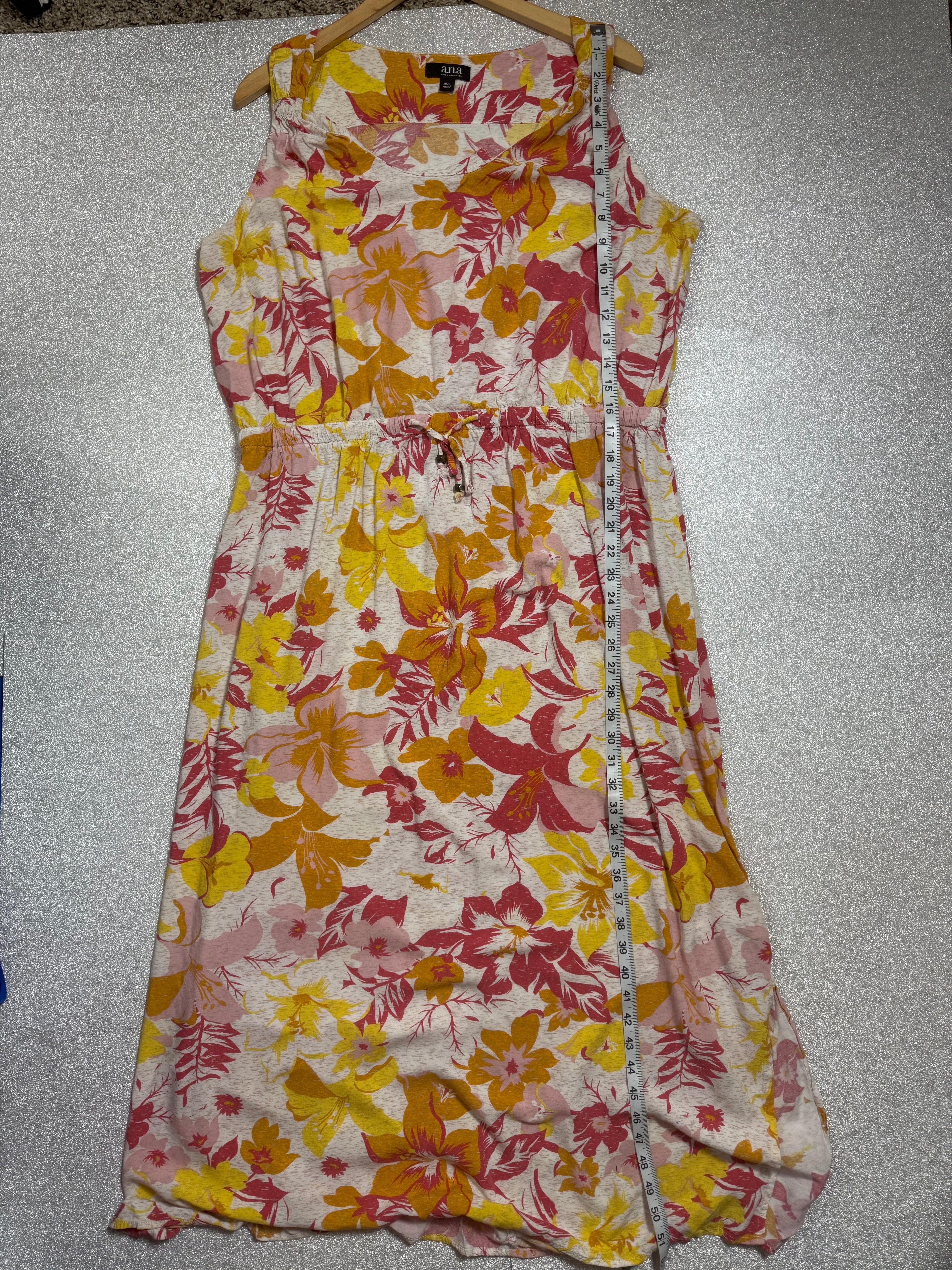 A.N.A 100% Rayon 2X Orange Pink and Yellow Floral Print Tank Top Maxi Dress
