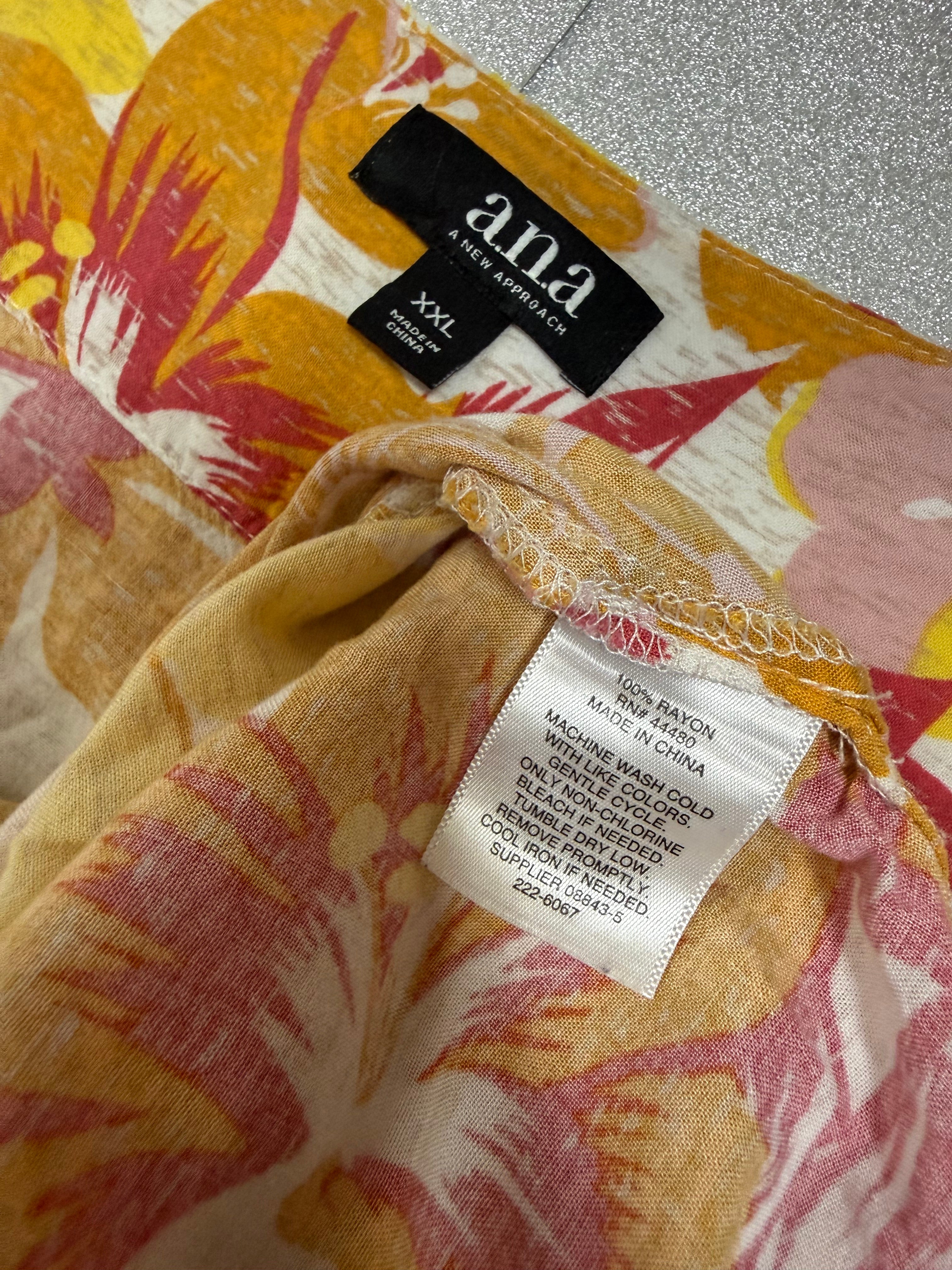A.N.A 100% Rayon 2X Orange Pink and Yellow Floral Print Tank Top Maxi Dress