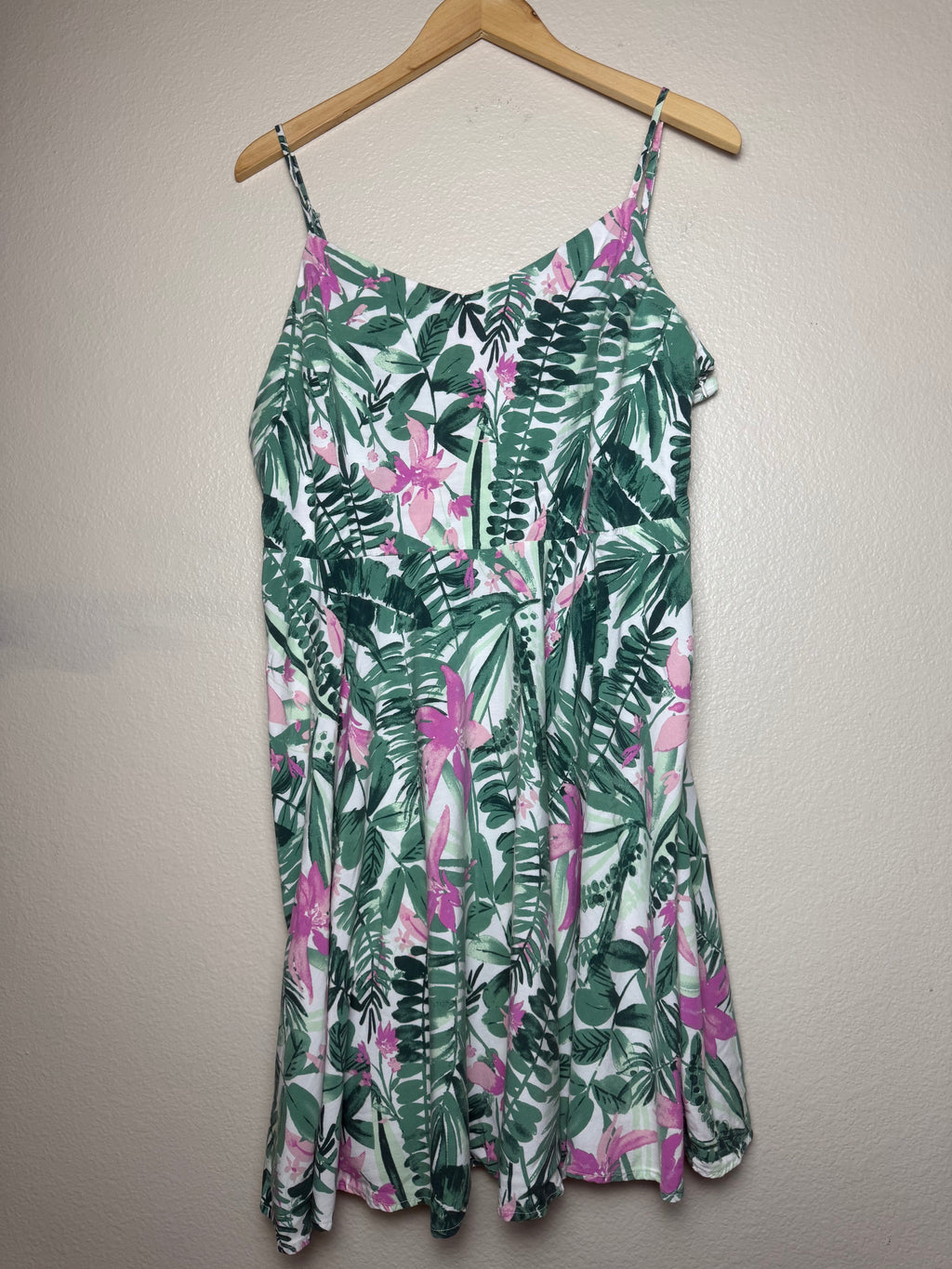 Old Navy 100% Rayon 2X Plant Print Spaghetti Strap Mini Dress
