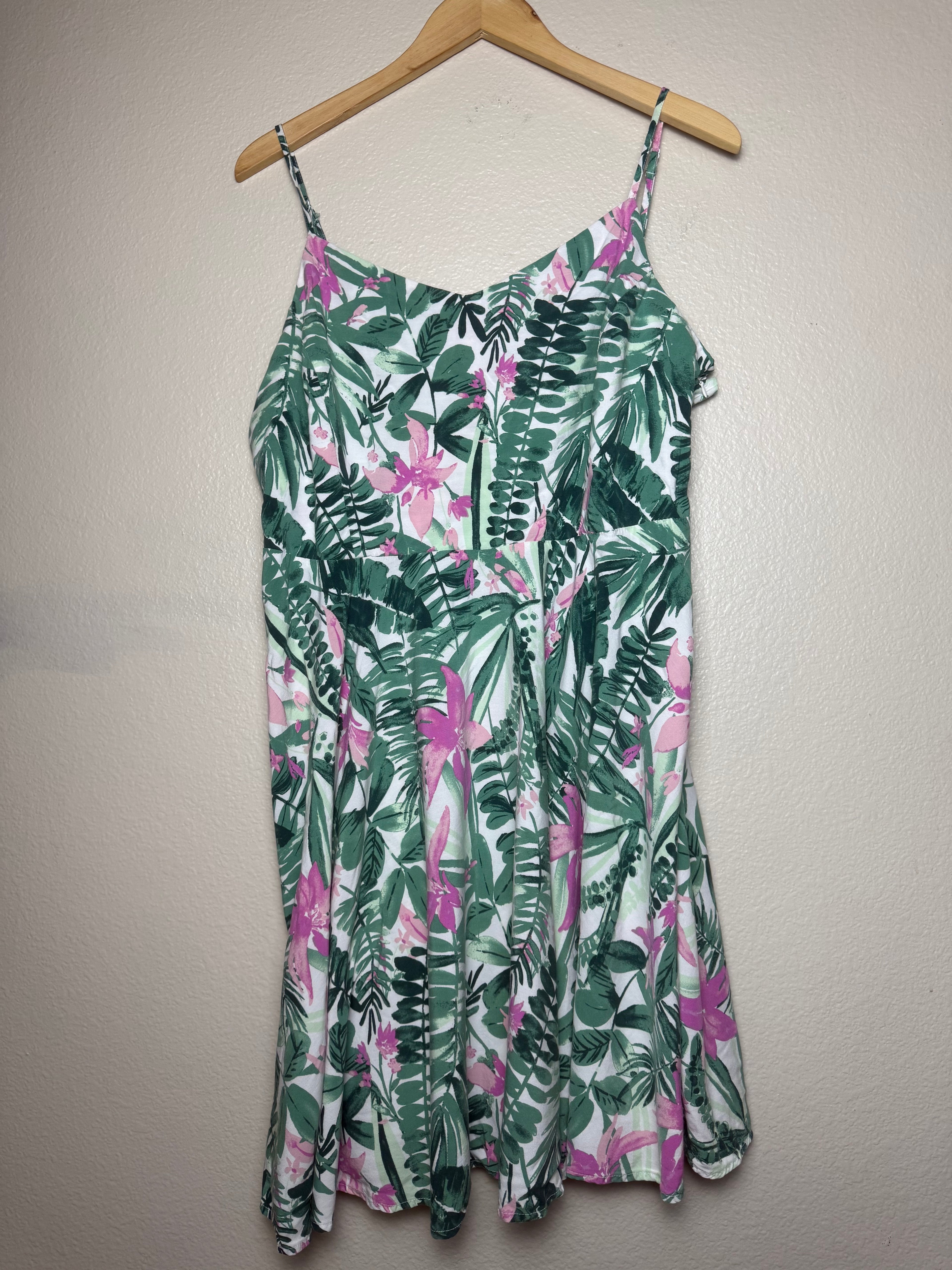 Old Navy 100% Rayon 2X Plant Print Spaghetti Strap Mini Dress