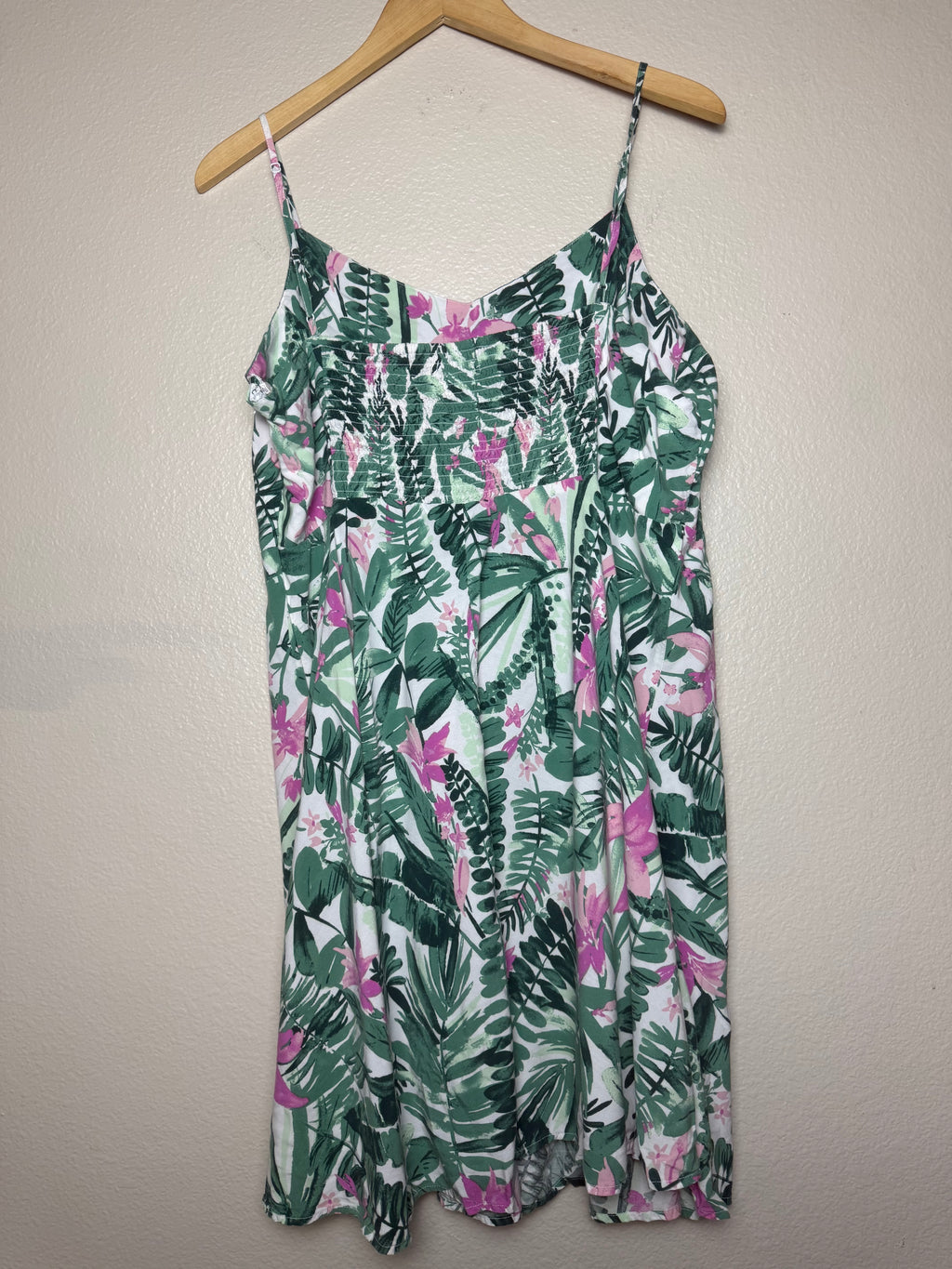 Old Navy 100% Rayon 2X Plant Print Spaghetti Strap Mini Dress
