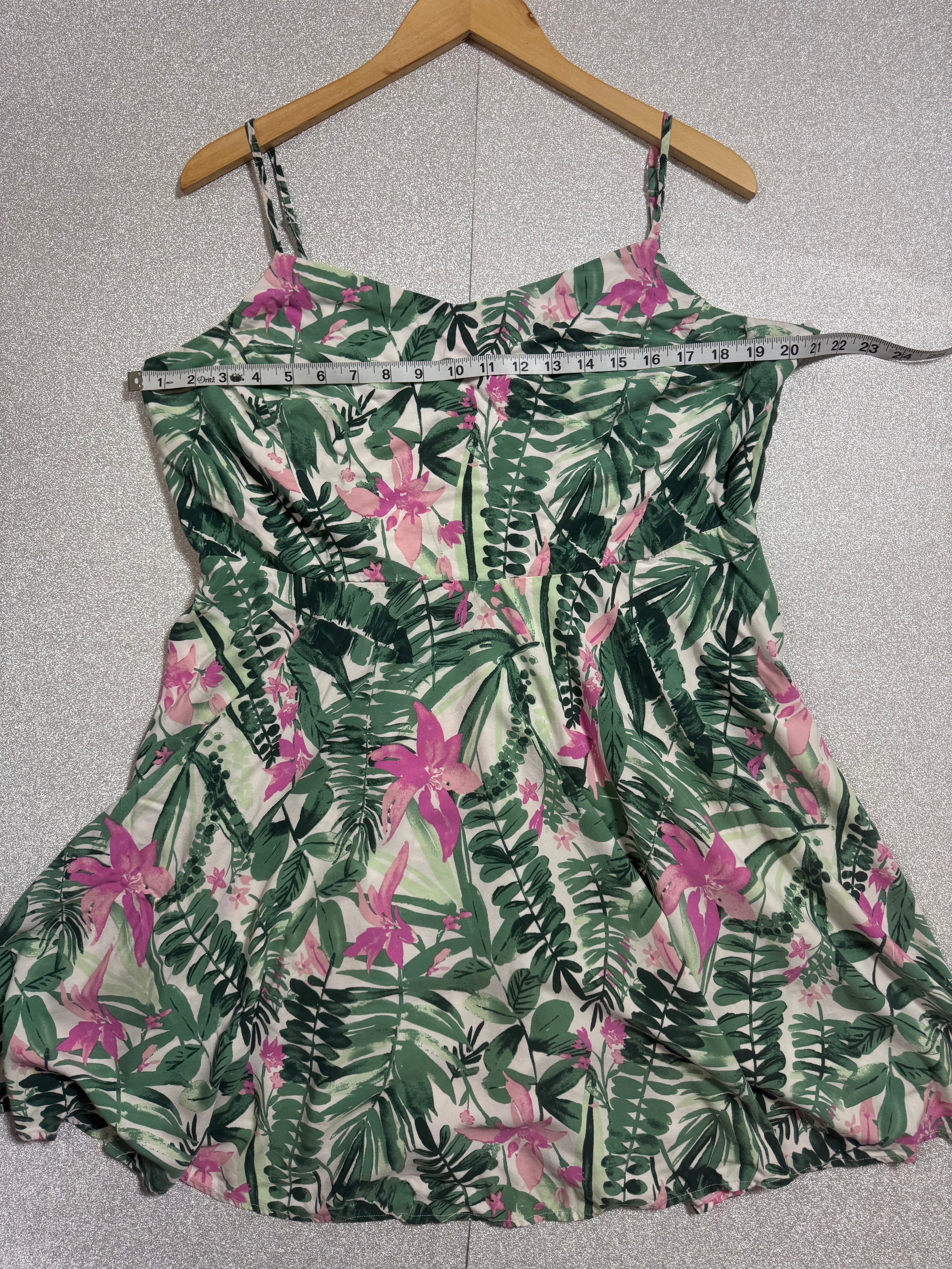 Old Navy 100% Rayon 2X Plant Print Spaghetti Strap Mini Dress
