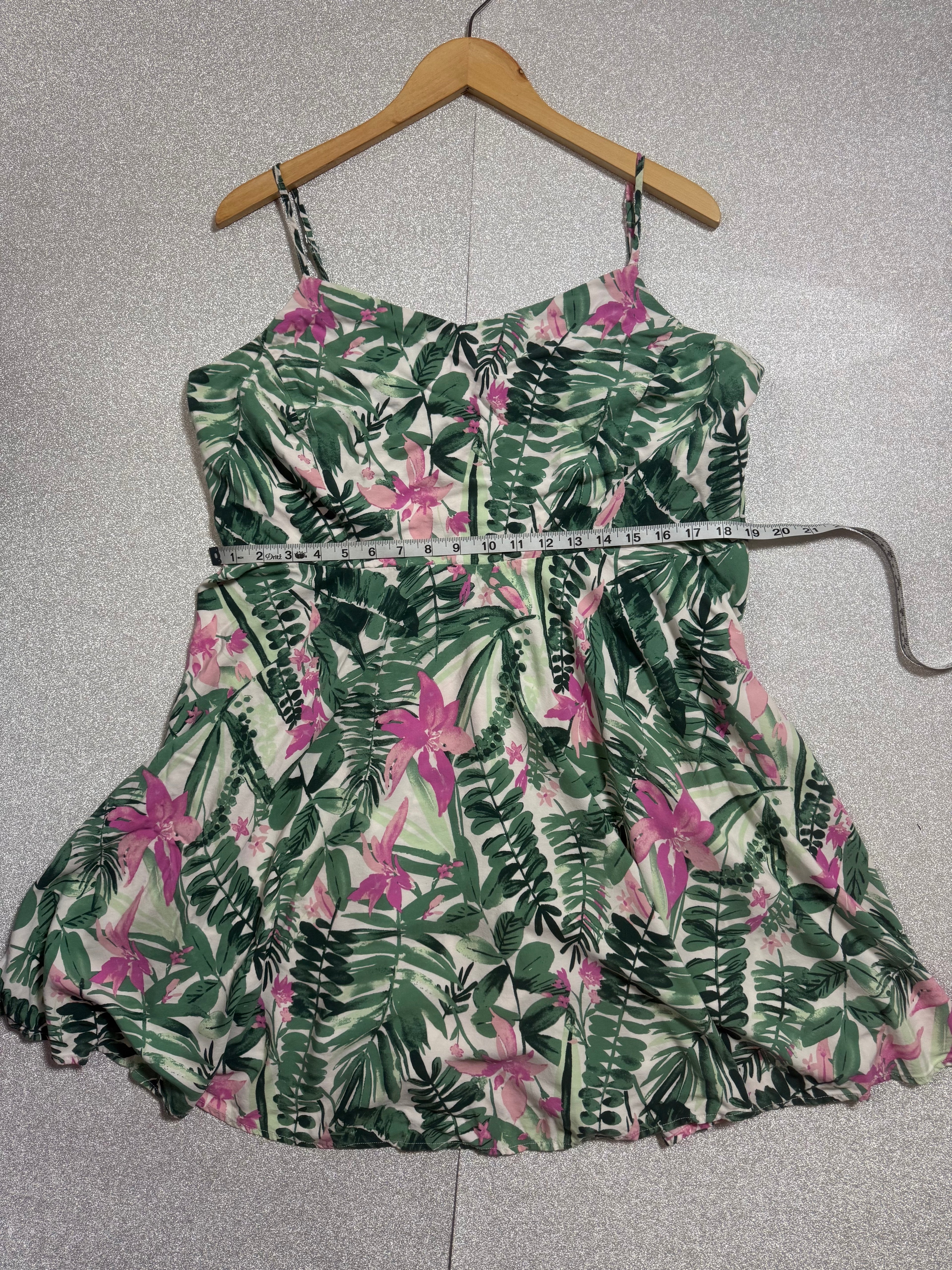 Old Navy 100% Rayon 2X Plant Print Spaghetti Strap Mini Dress