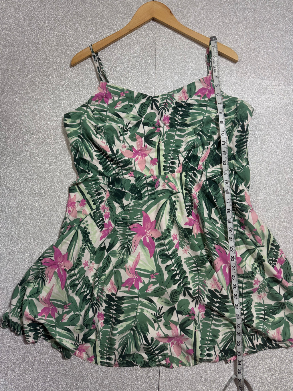 Old Navy 100% Rayon 2X Plant Print Spaghetti Strap Mini Dress