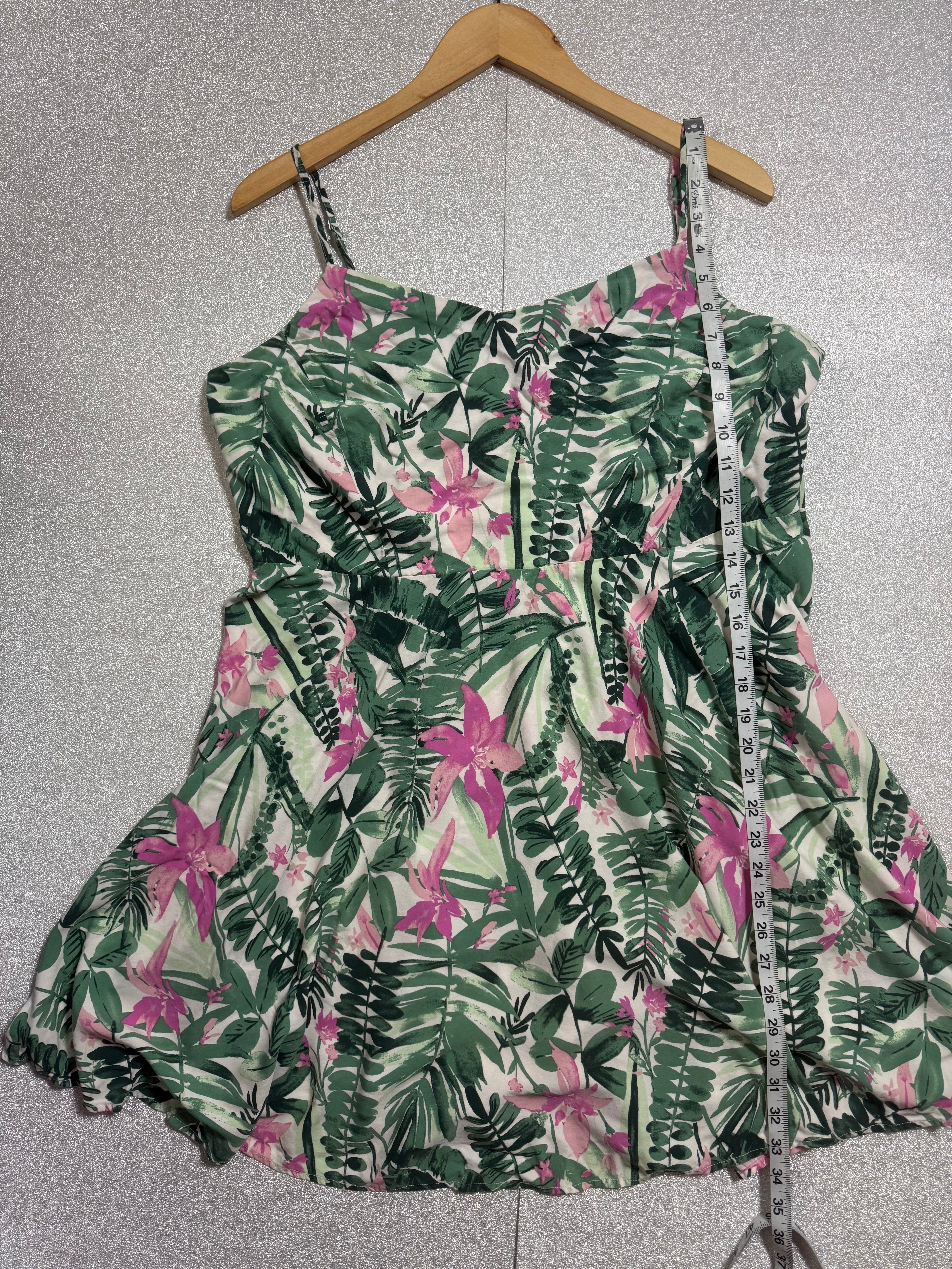 Old Navy 100% Rayon 2X Plant Print Spaghetti Strap Mini Dress
