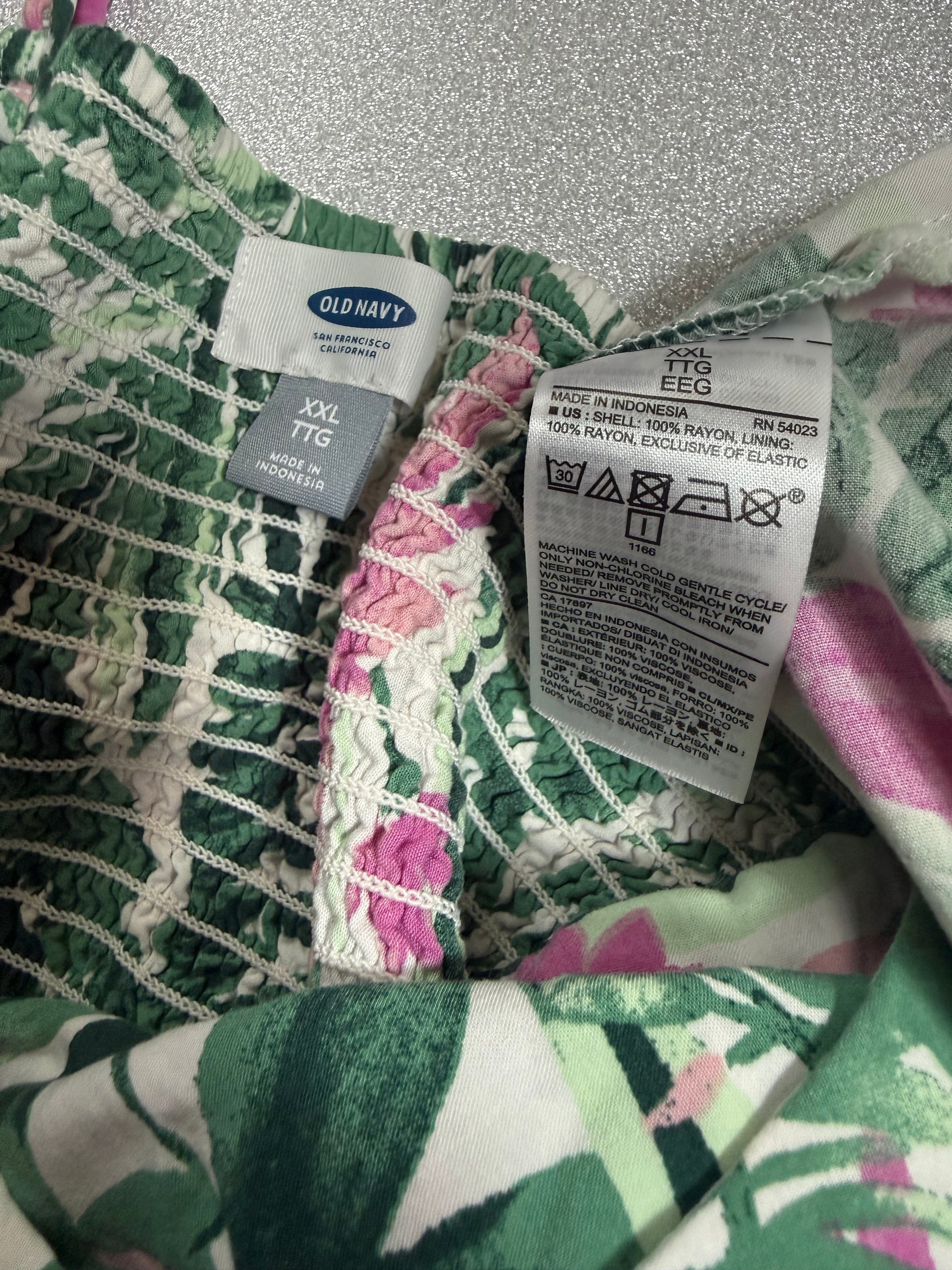 Old Navy 100% Rayon 2X Plant Print Spaghetti Strap Mini Dress