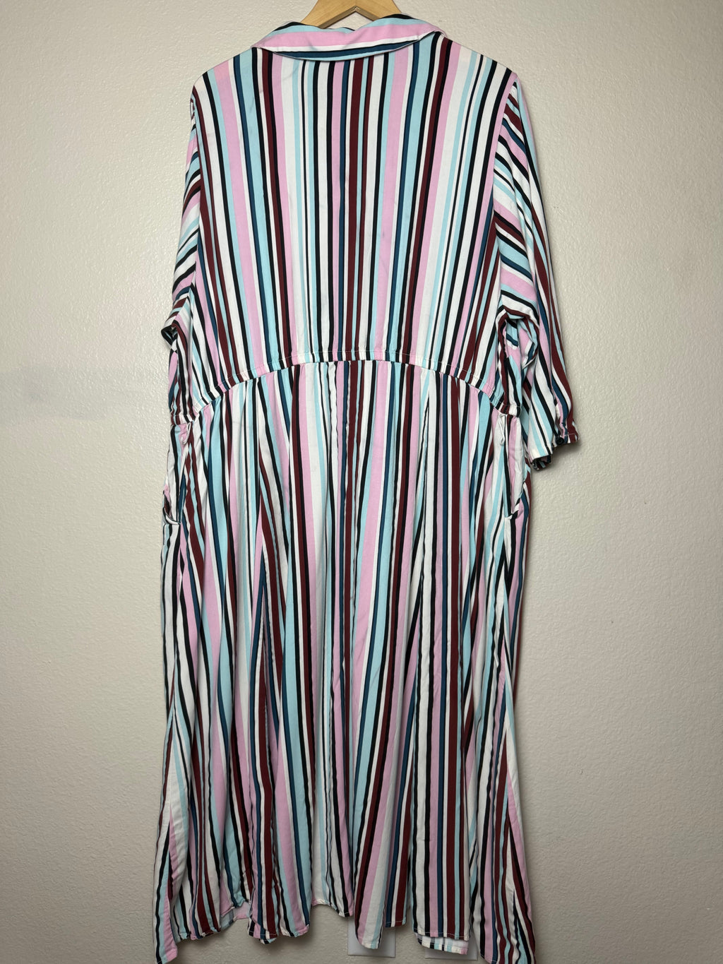 Torrid 97% Rayon 3% Spandex 4X Navy Pink White and Light Blue Striped Maxi Dress