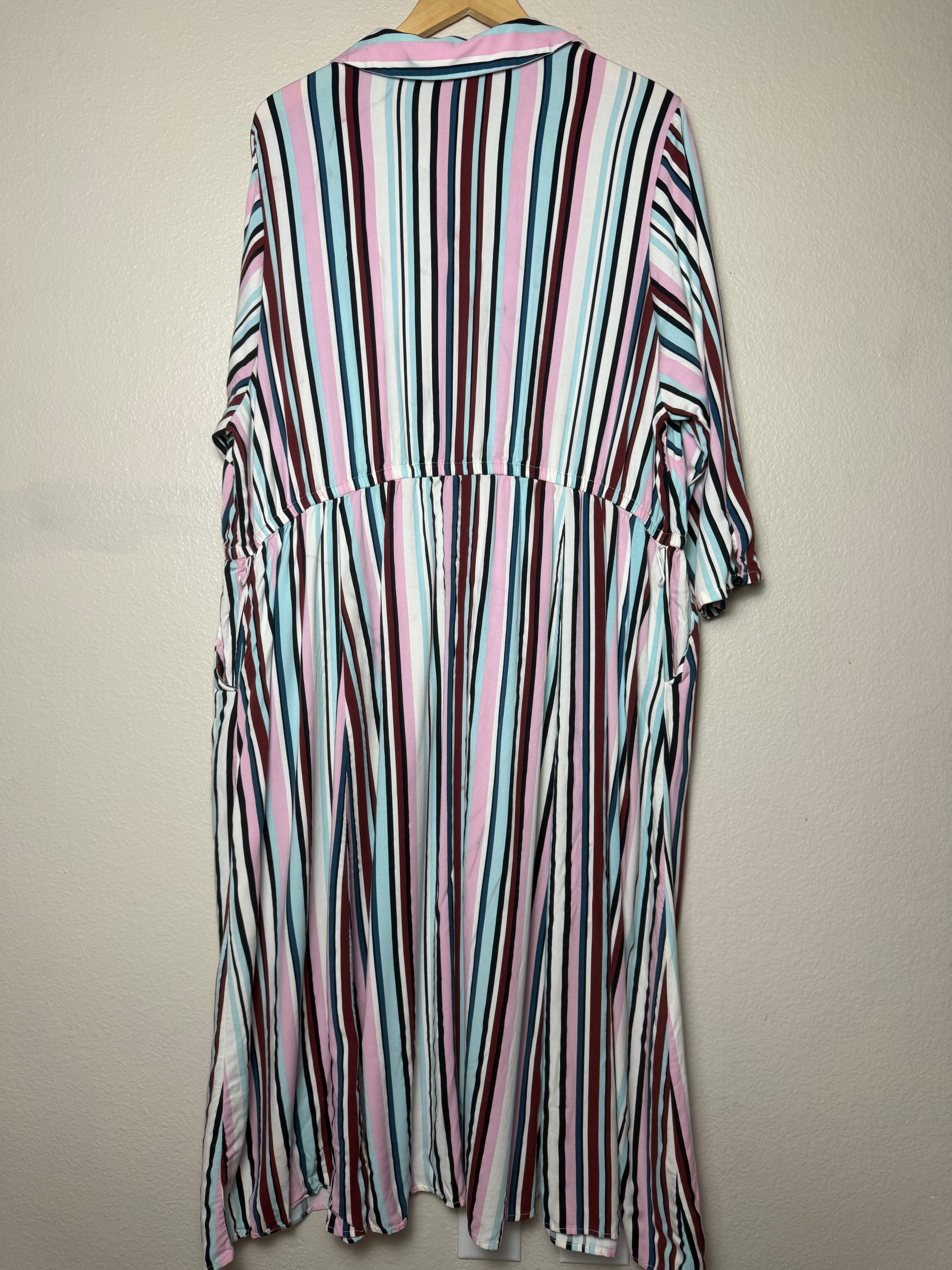 Torrid 97% Rayon 3% Spandex 4X Navy Pink White and Light Blue Striped Maxi Dress