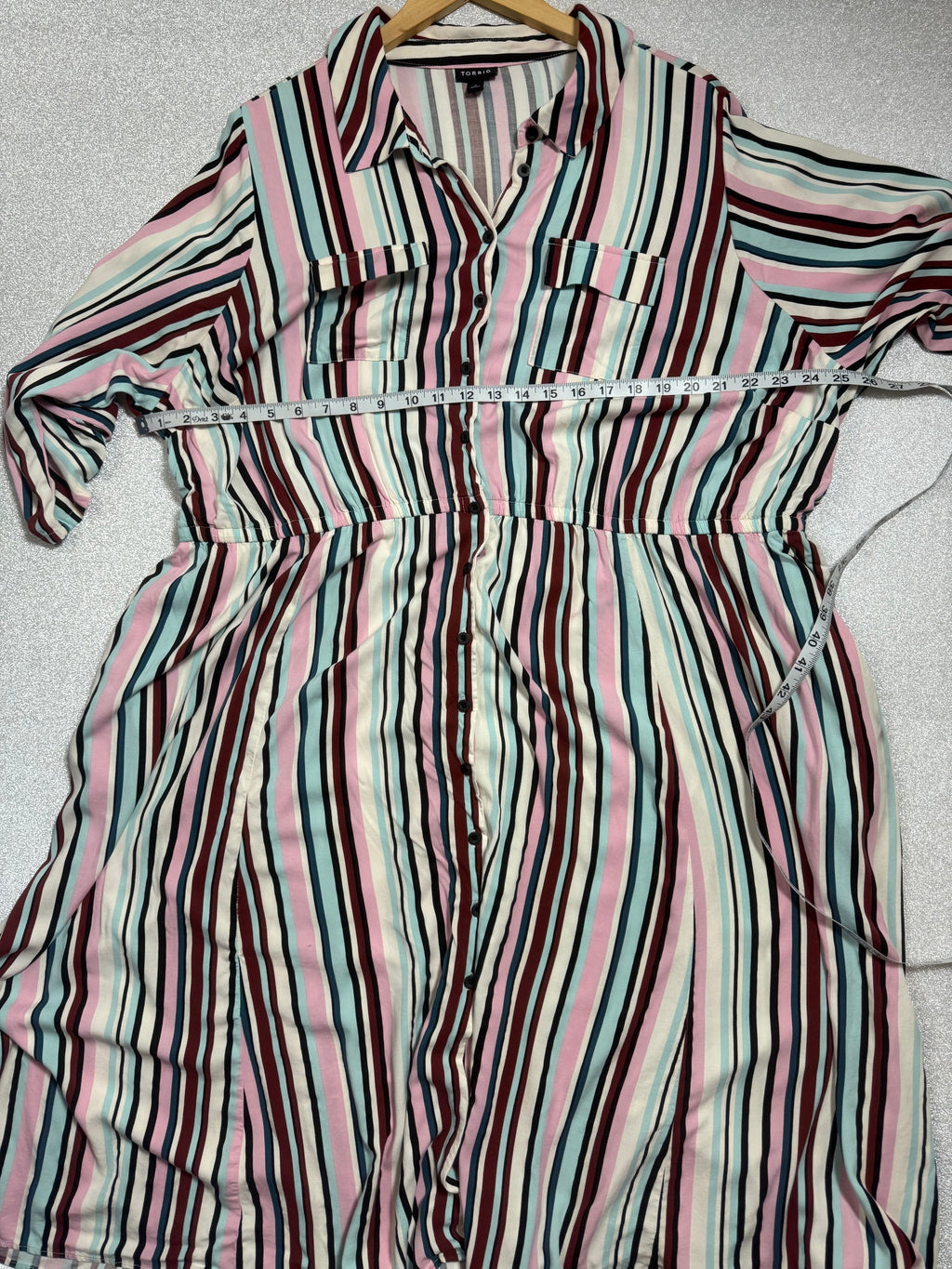 Torrid 97% Rayon 3% Spandex 4X Navy Pink White and Light Blue Striped Maxi Dress