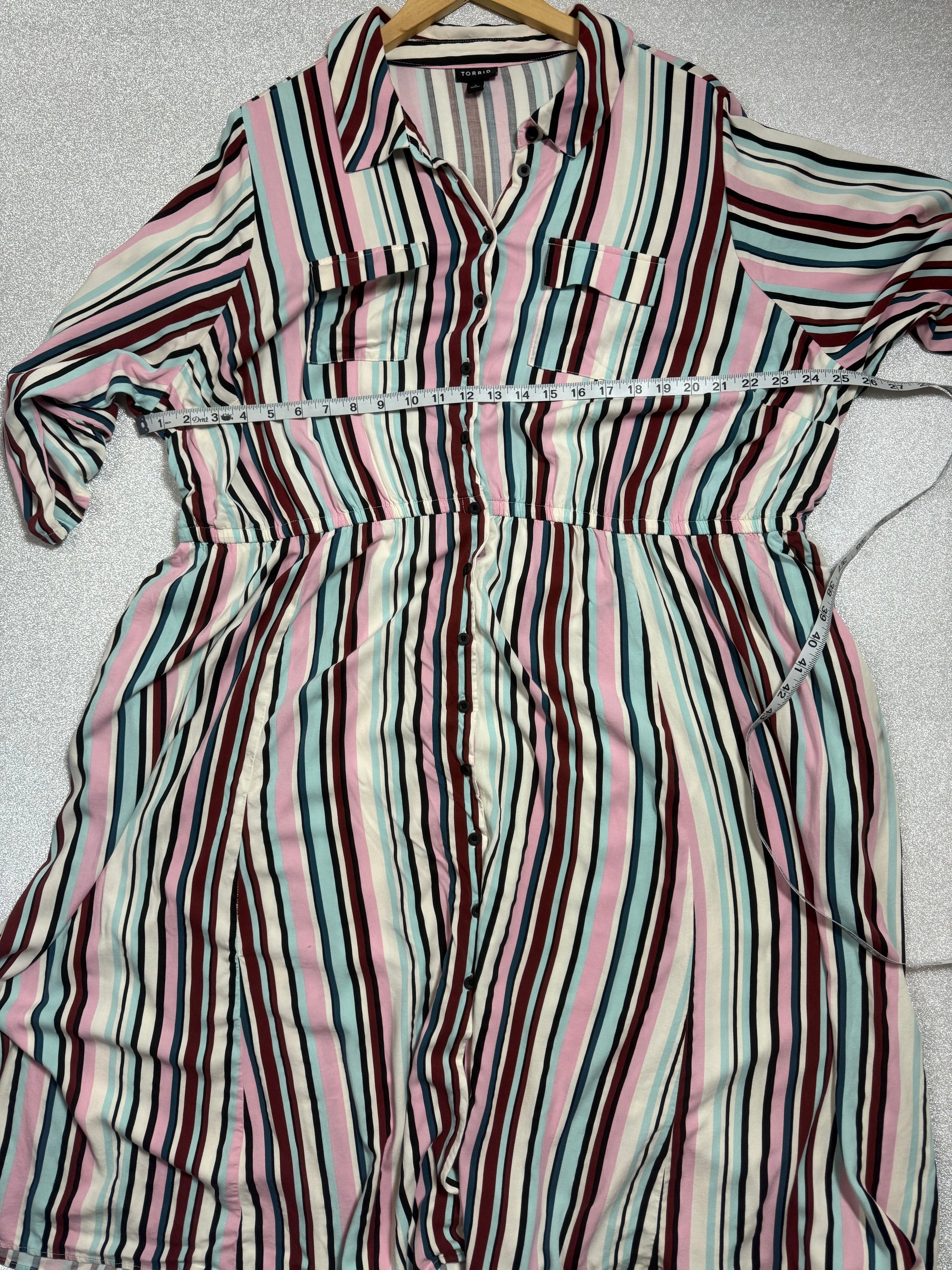 Torrid 97% Rayon 3% Spandex 4X Navy Pink White and Light Blue Striped Maxi Dress