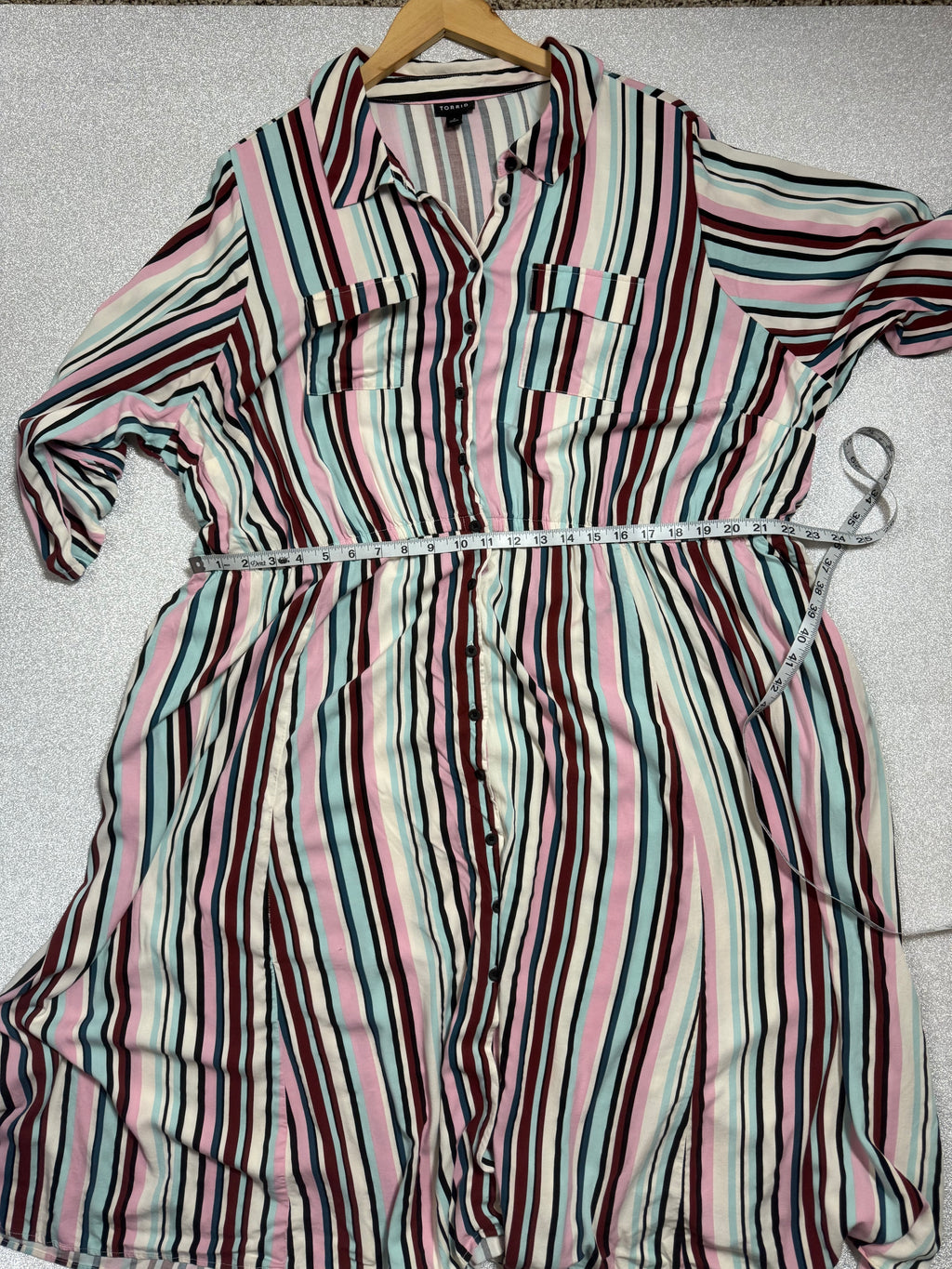 Torrid 97% Rayon 3% Spandex 4X Navy Pink White and Light Blue Striped Maxi Dress