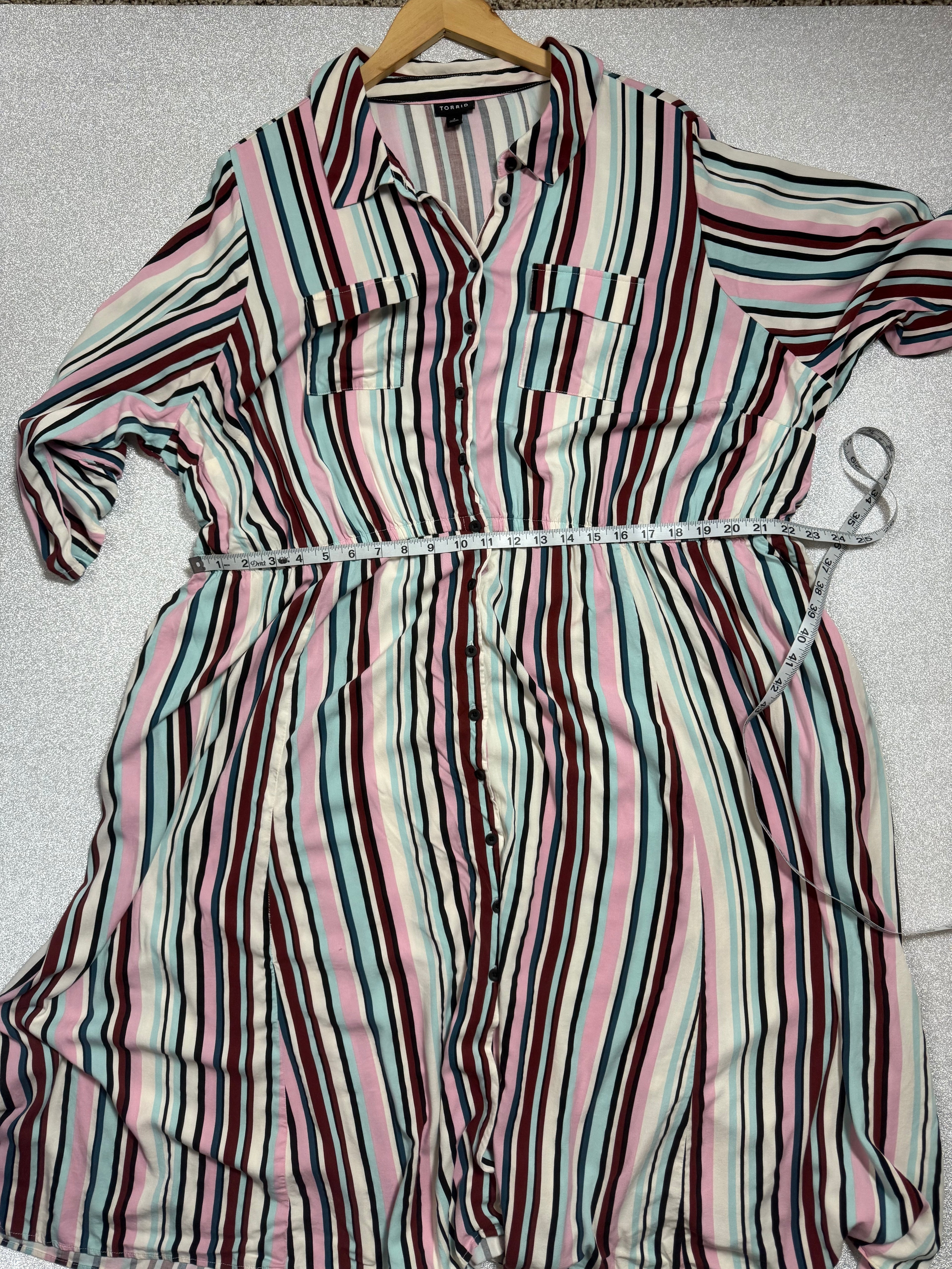 Torrid 97% Rayon 3% Spandex 4X Navy Pink White and Light Blue Striped Maxi Dress