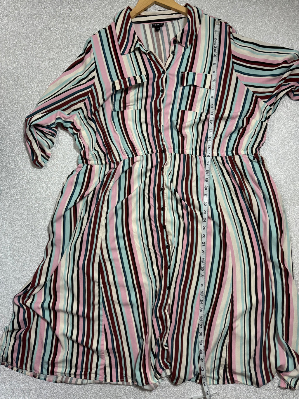 Torrid 97% Rayon 3% Spandex 4X Navy Pink White and Light Blue Striped Maxi Dress