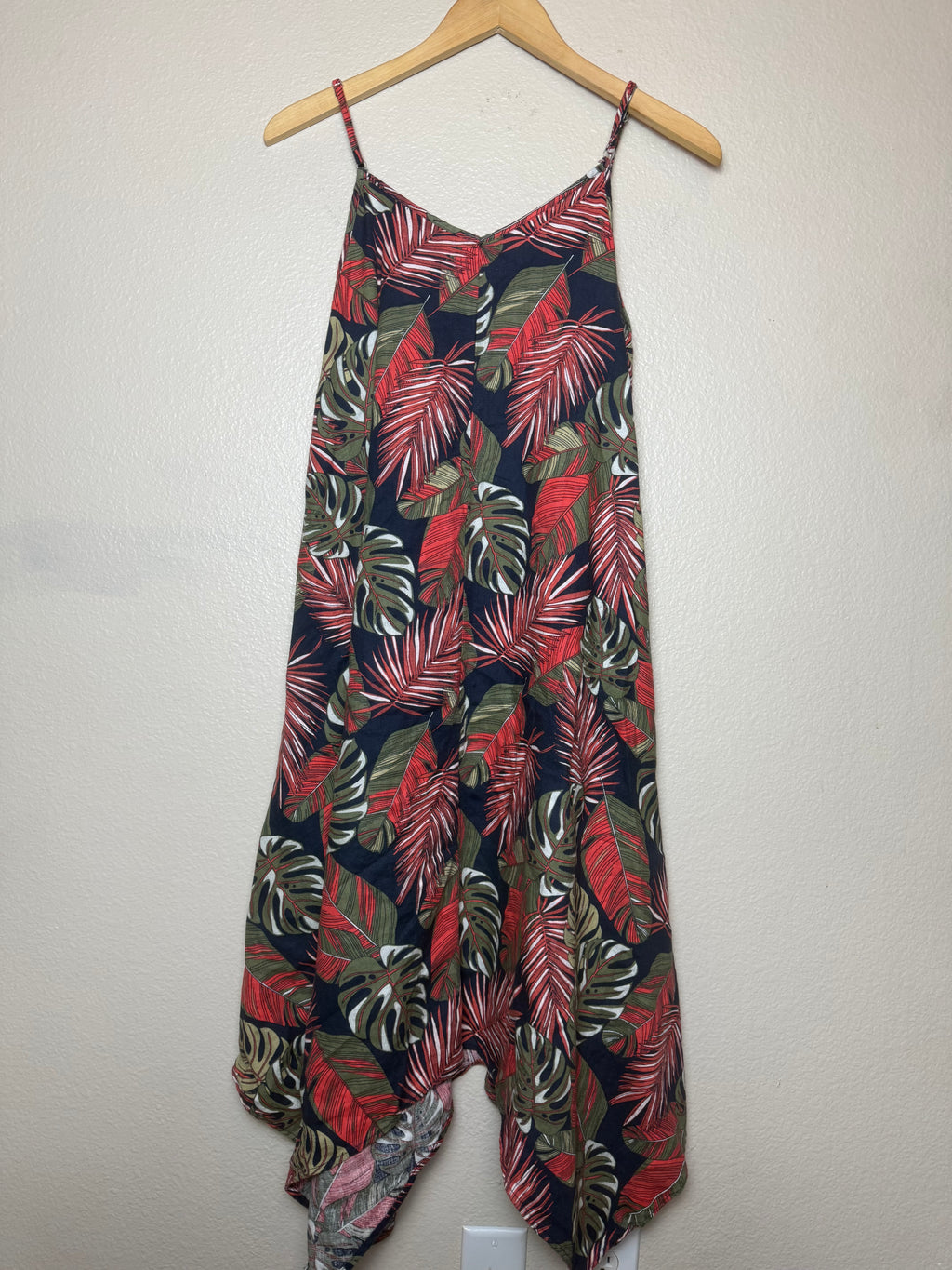 Time and Tru 54% Linen 46% Cotton L Size 12-14 Plant Print Spaghetti Strap Mini Dress